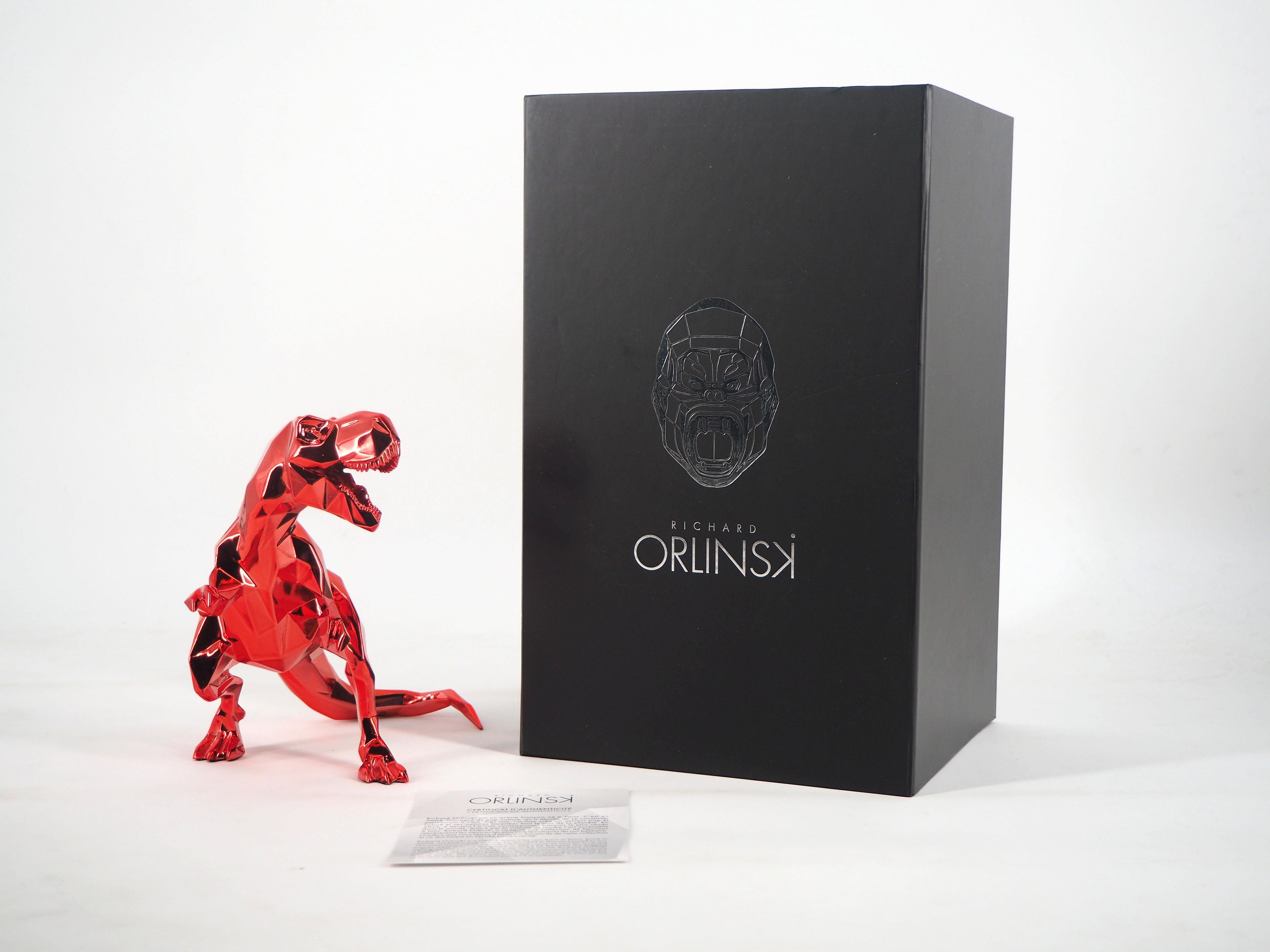 Richard Orlinski Figurative Sculpture - T-Rex  (Red) - Sculpture with Certificate