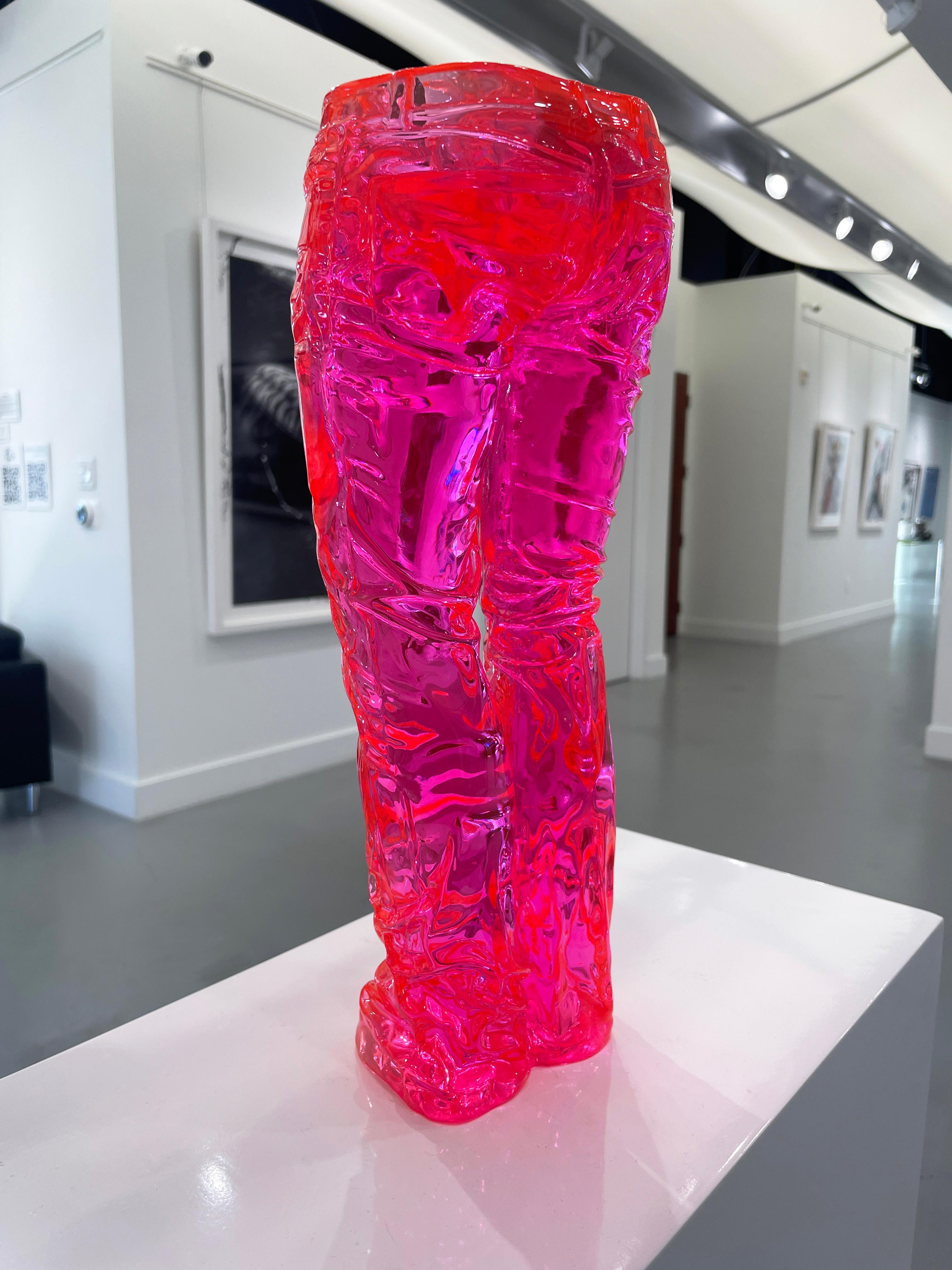 Wild Denim Crystal Clear Pink - Pop Art Sculpture by Richard Orlinski