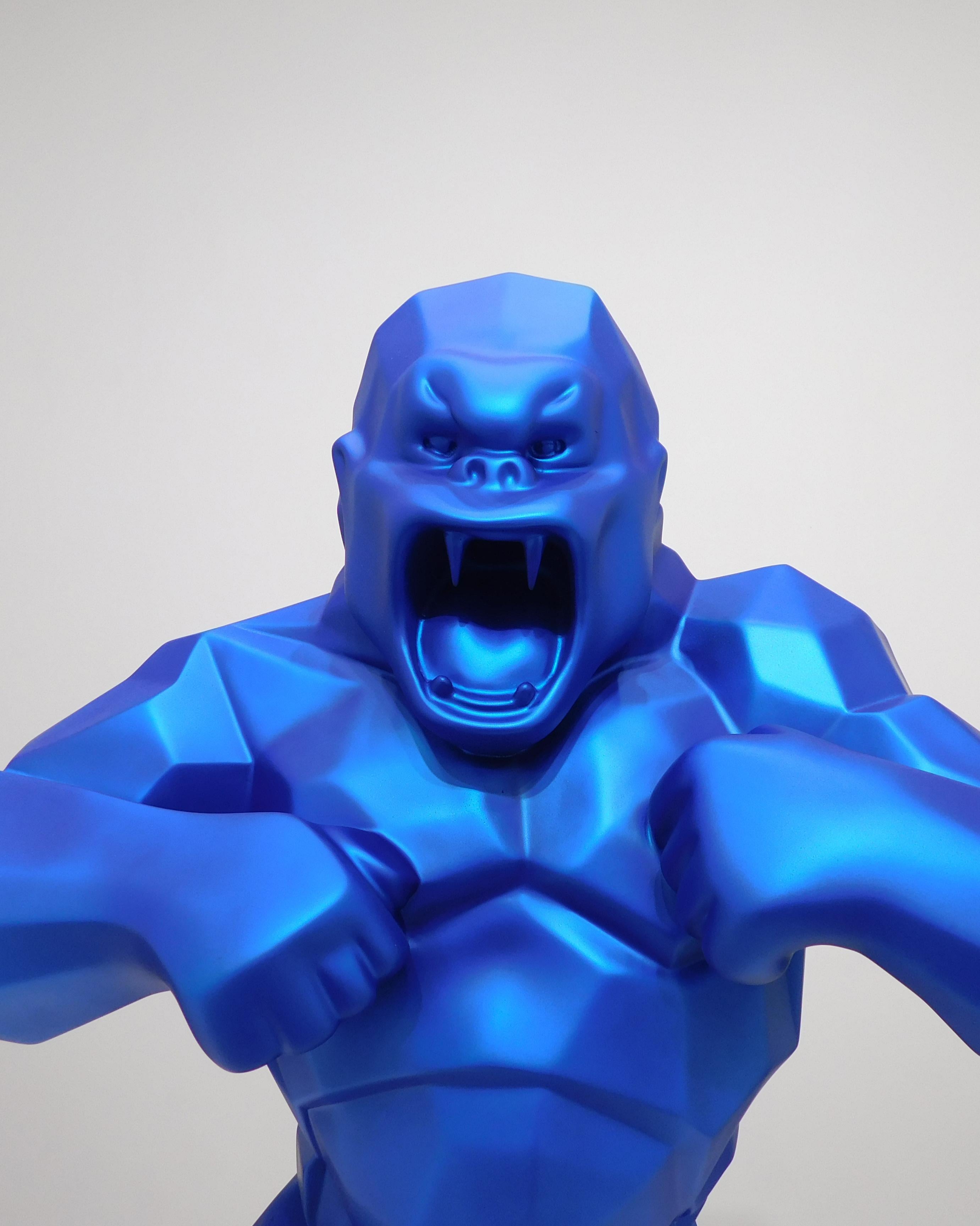 Wild Kong - Metallic Blue - Gray Figurative Sculpture by Richard Orlinski