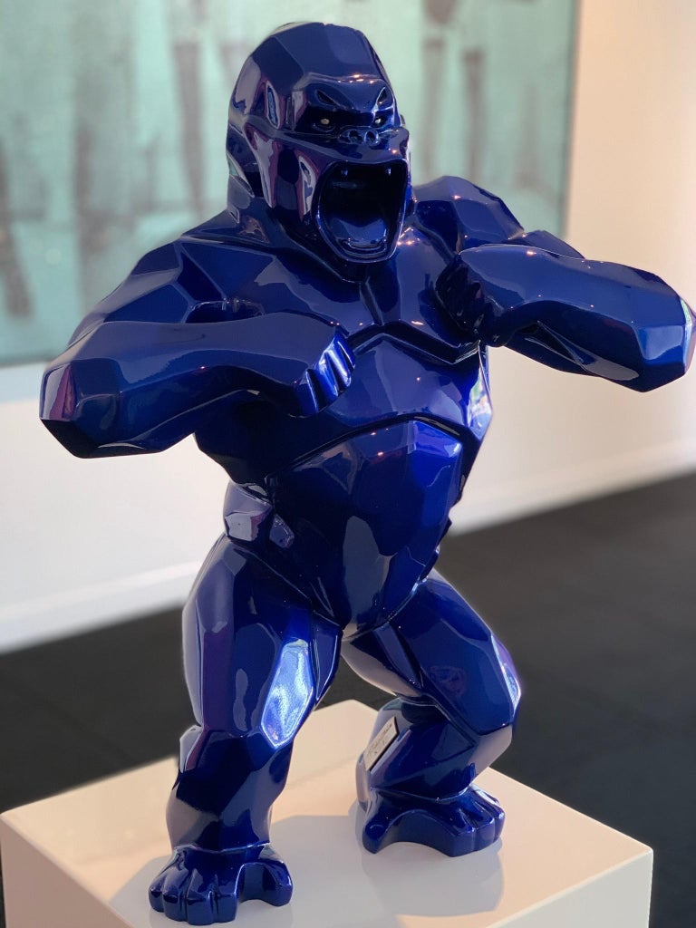 Richard Orlinski Wild Kong, Resin Mick Blue with Aluminum Eyes For