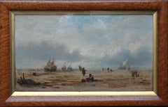 Antique Coastal Landscape, France - British/French 19th century art marine oil painting