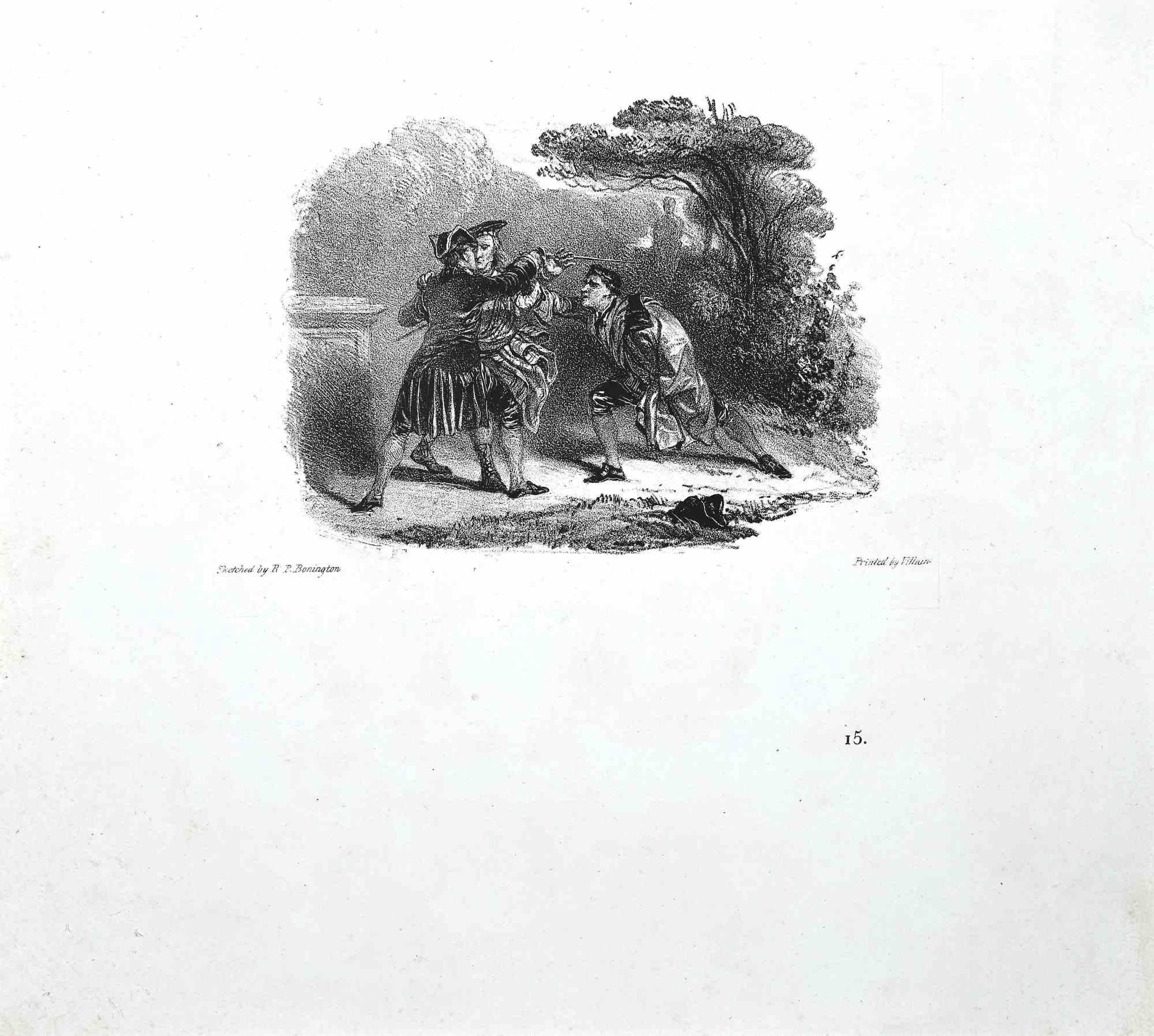 The Quarrel - Lithographie originale de Richard Parks Bonington - 19ème siècle