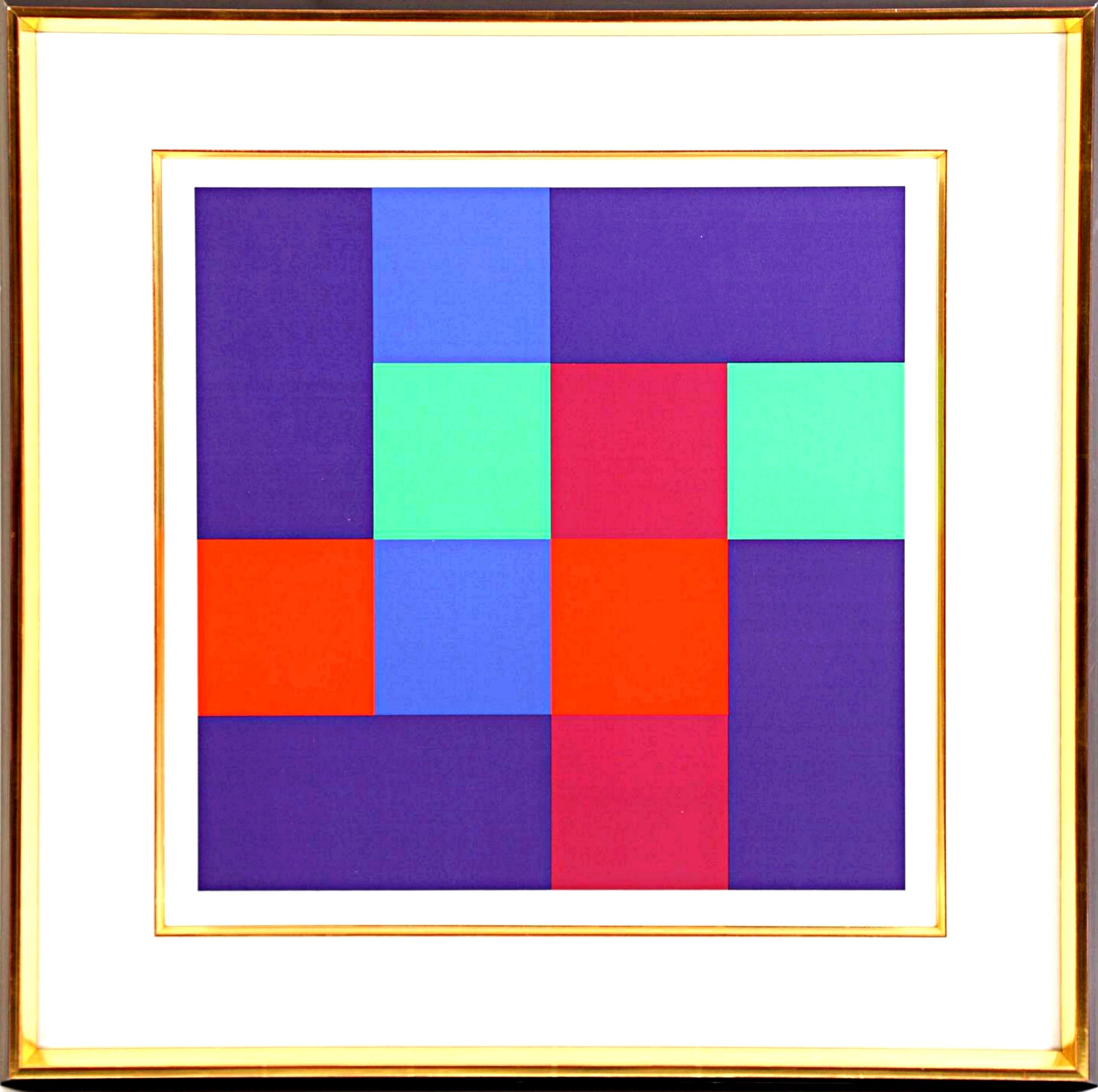Richard Paul Lohse Abstract Print - Silkscreen: Eight complementary squares w/ four rectangles Geometric Abstraction