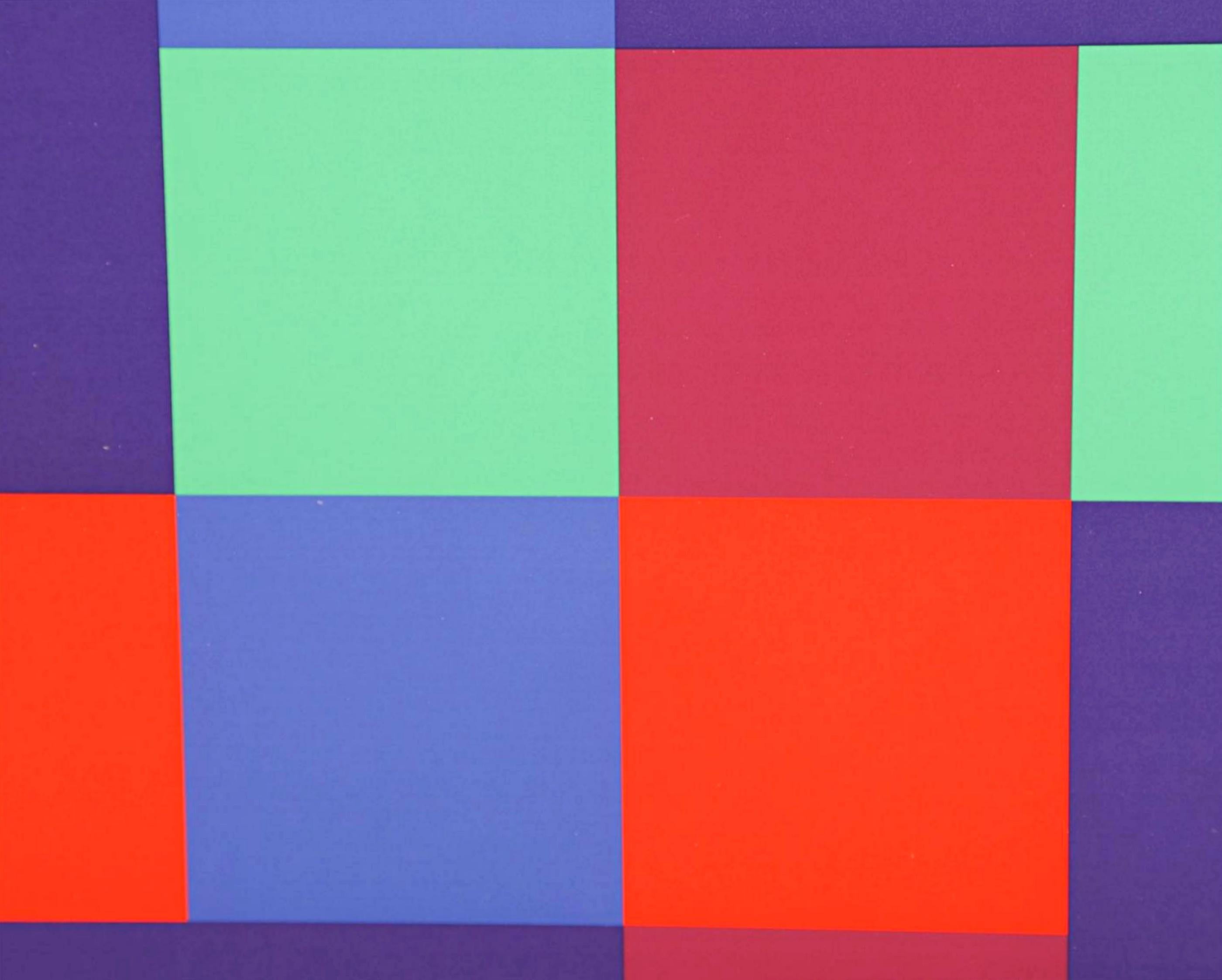 Siebdruck: Acht ergänzende Quadrate mit vier Rechtecken und geometrischer Abstraktion in Rechteck (Geometrische Abstraktion), Print, von Richard Paul Lohse