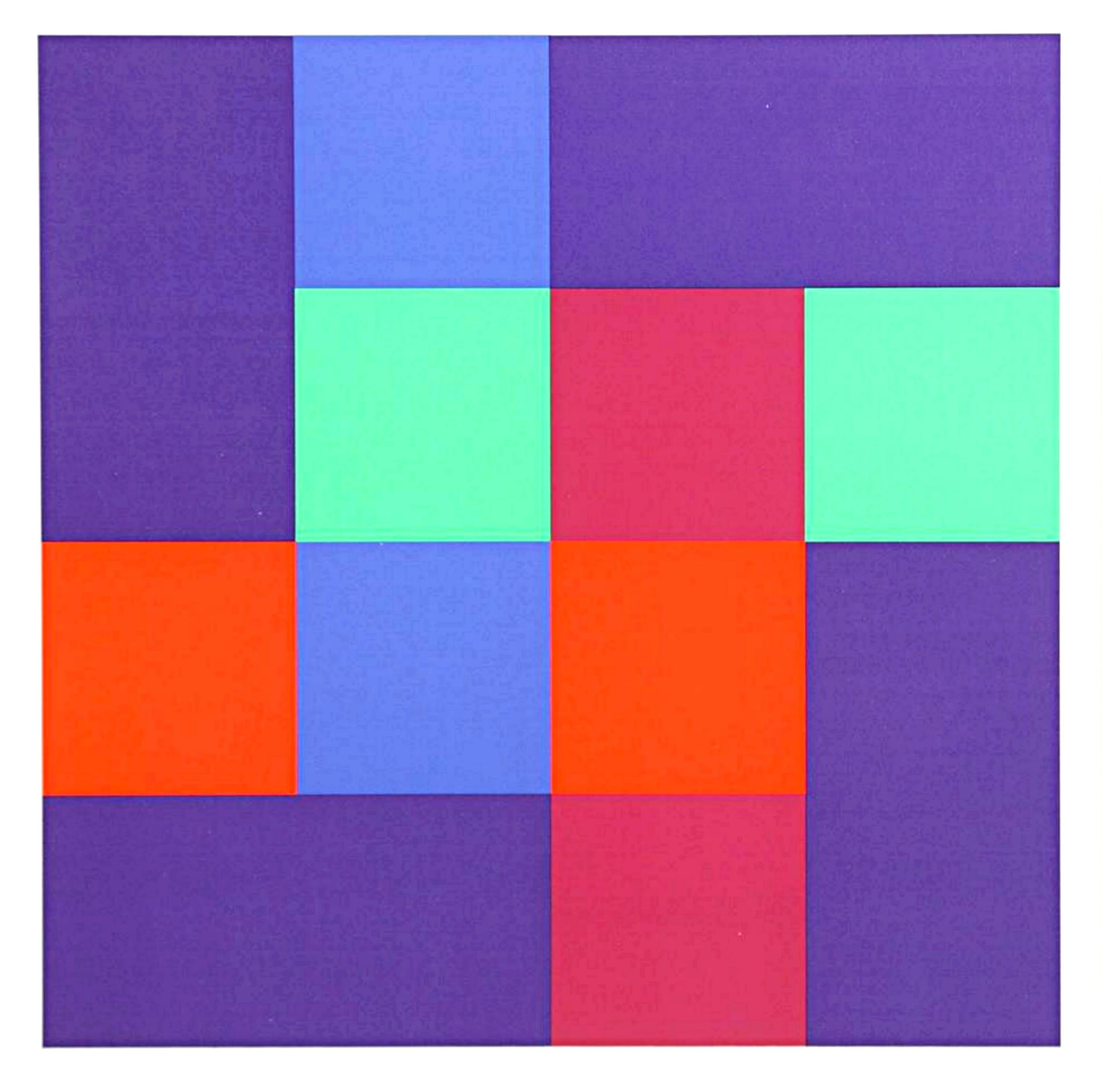Siebdruck: Acht ergänzende Quadrate mit vier Rechtecken und geometrischer Abstraktion in Rechteck – Print von Richard Paul Lohse