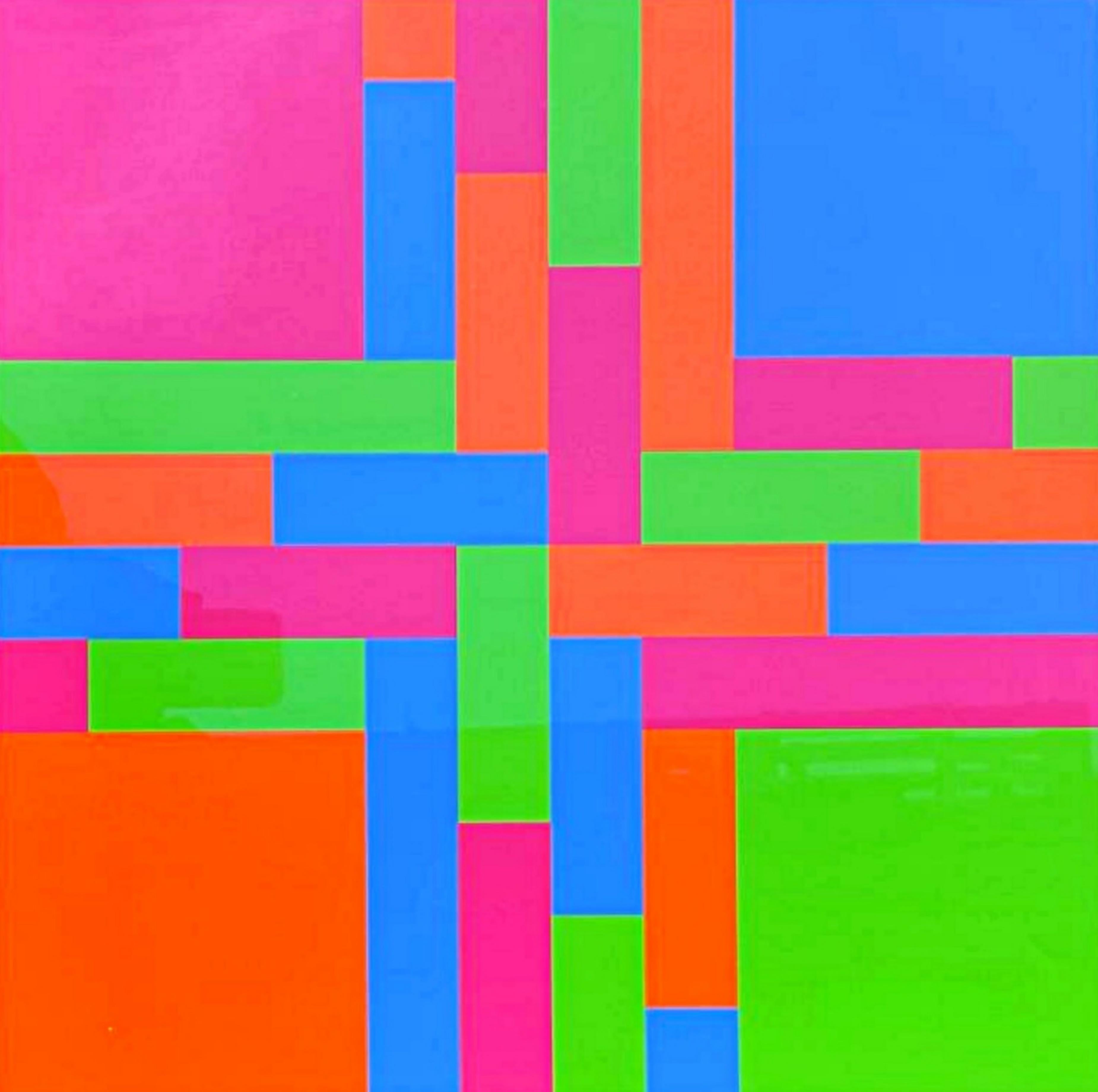 Penetrazione di 4 gruppi di colori intrecciati Geometria astratta firmata/serigrafia - Print di Richard Paul Lohse