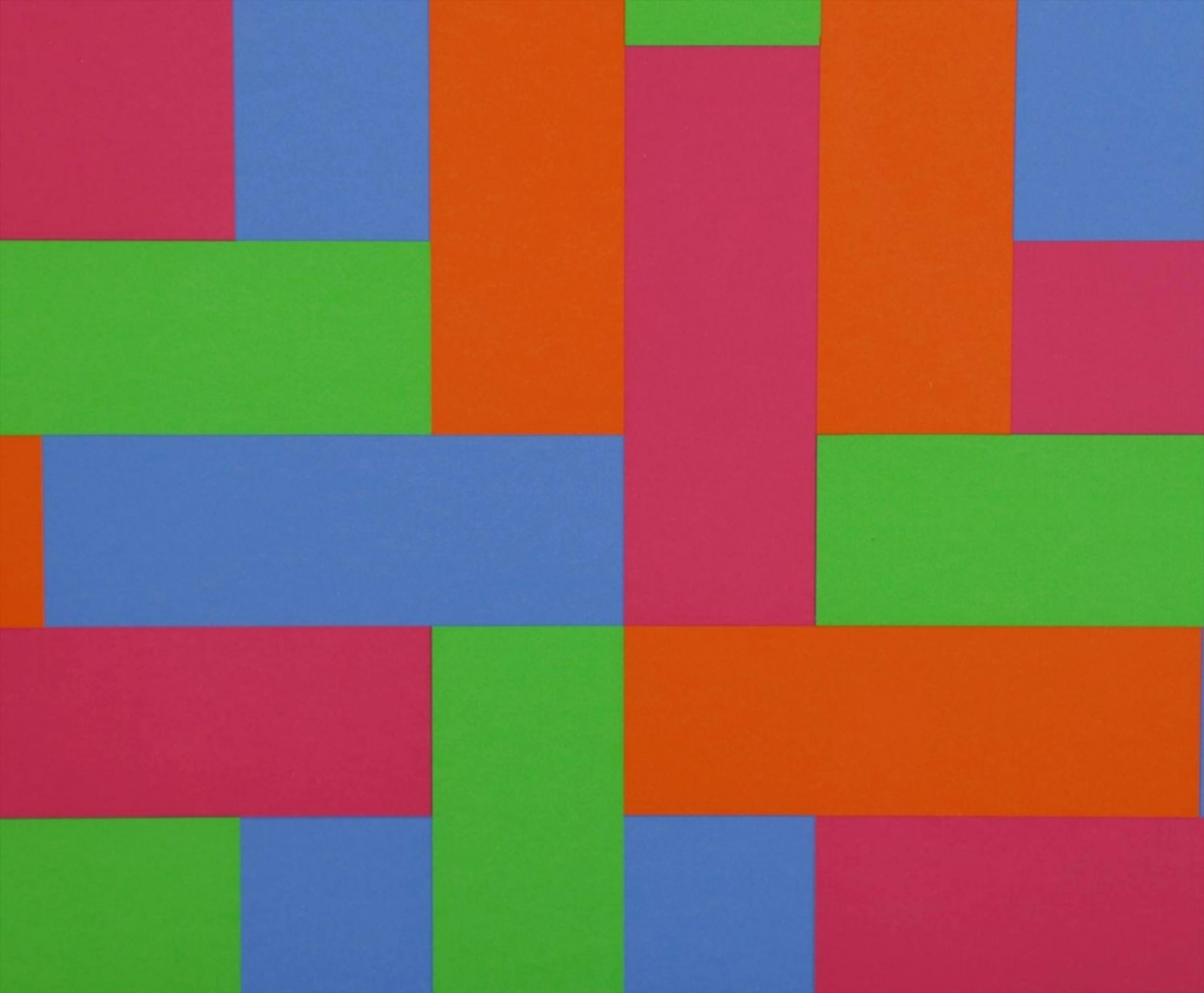 Penetrazione di 4 gruppi di colori intrecciati Geometria astratta firmata/serigrafia - Print Astrattismo geometrico di Richard Paul Lohse
