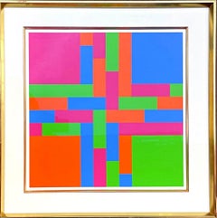 Penetración de 4 grupos de colores entrelazados Abstracto geométrico Firmado/Serigrafía