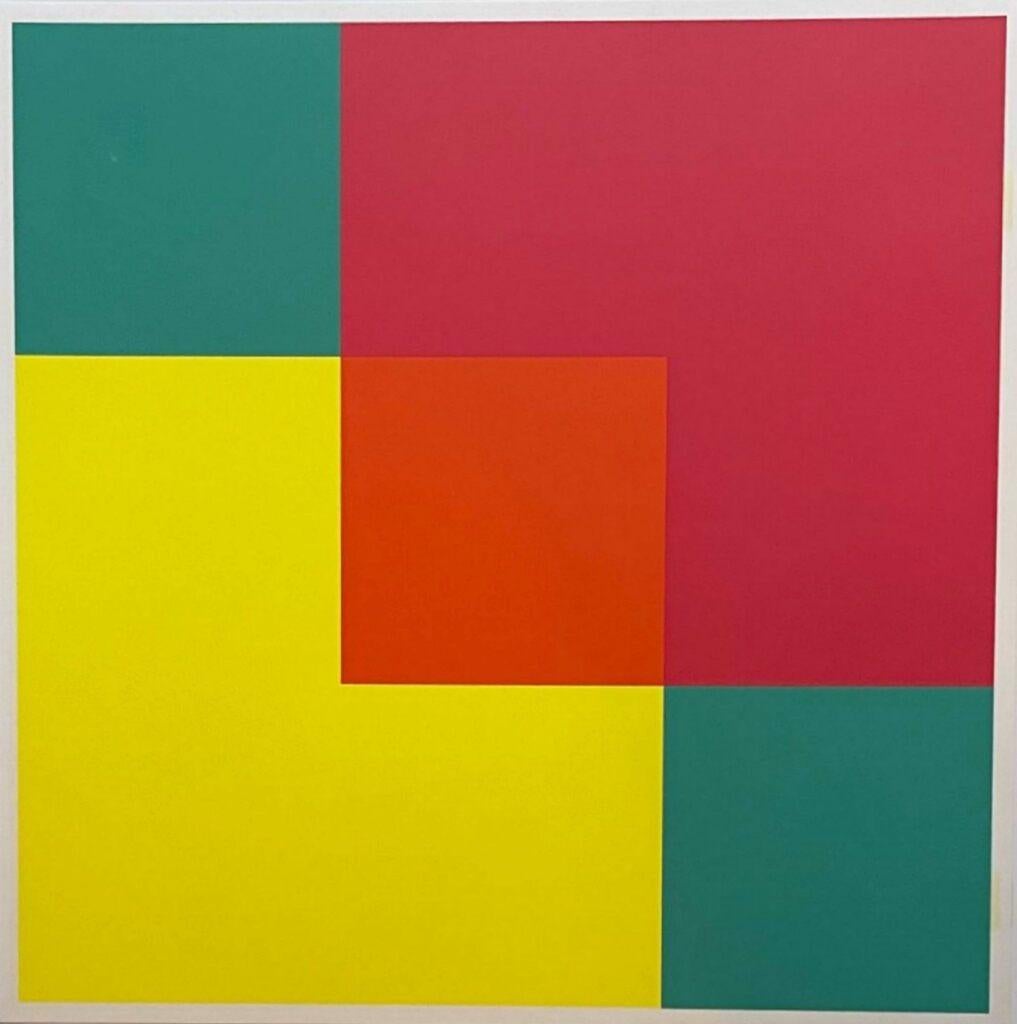 Richard Paul Lohse
Color silkscreen on wove paper (geometric abstraction), ca. 1974
Color silkscreen on heavy white wove paper
Pencil signed and numbered 65/80 on the lower back 
19 1/2 × 19 1/2 inches
Unframed

Geometric abstraction by renowned