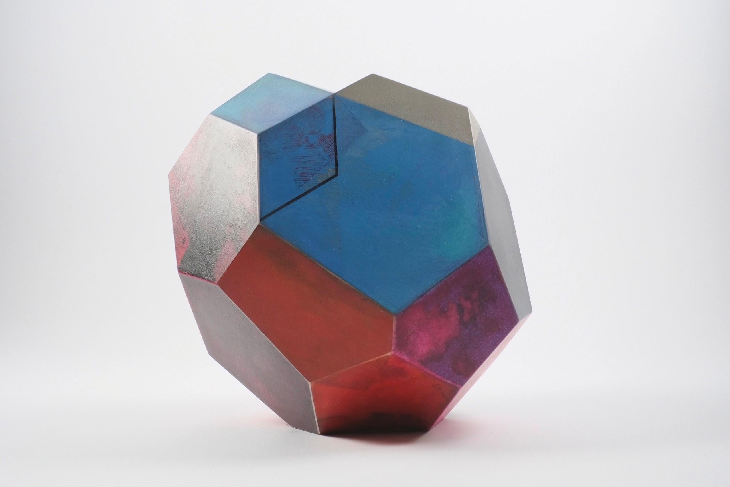 Kora is a unique oil, acrylic and wax on Carrara marble sculpture by contemporary artist Richard Perry, dimensions are 26 × 27.5 × 25.5 cm (10.2 × 10.8 × 10 in). 
The sculpture is signed and comes with a certificate of authenticity.

This geometric