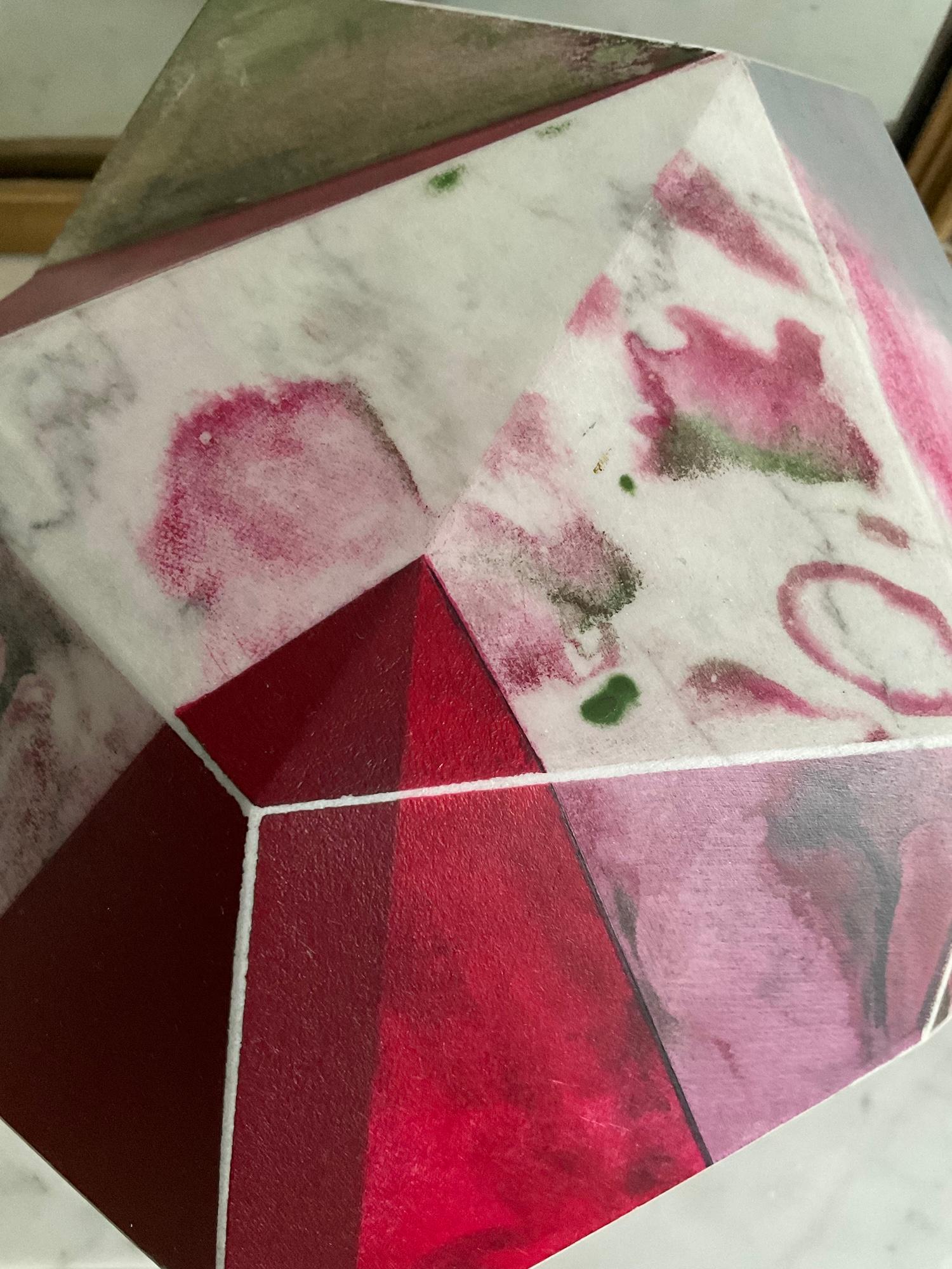 Luna by Richard Perry -Abstract sculpture, Carrara marble, colourful, paint, wax For Sale 8