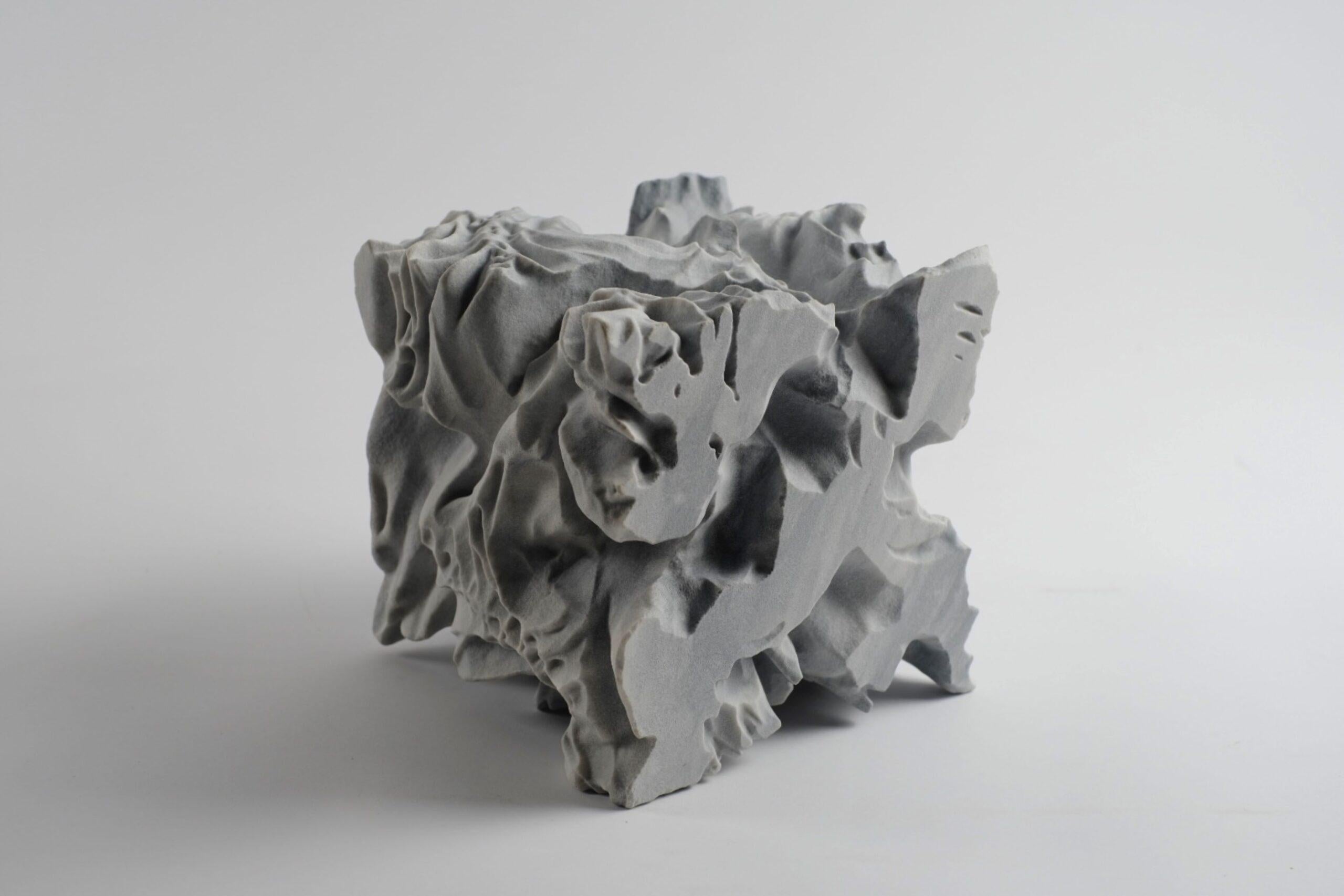 Moth by Richard Perry - Organic form, abstract sculpture, Bardiglio marble, grey For Sale 1