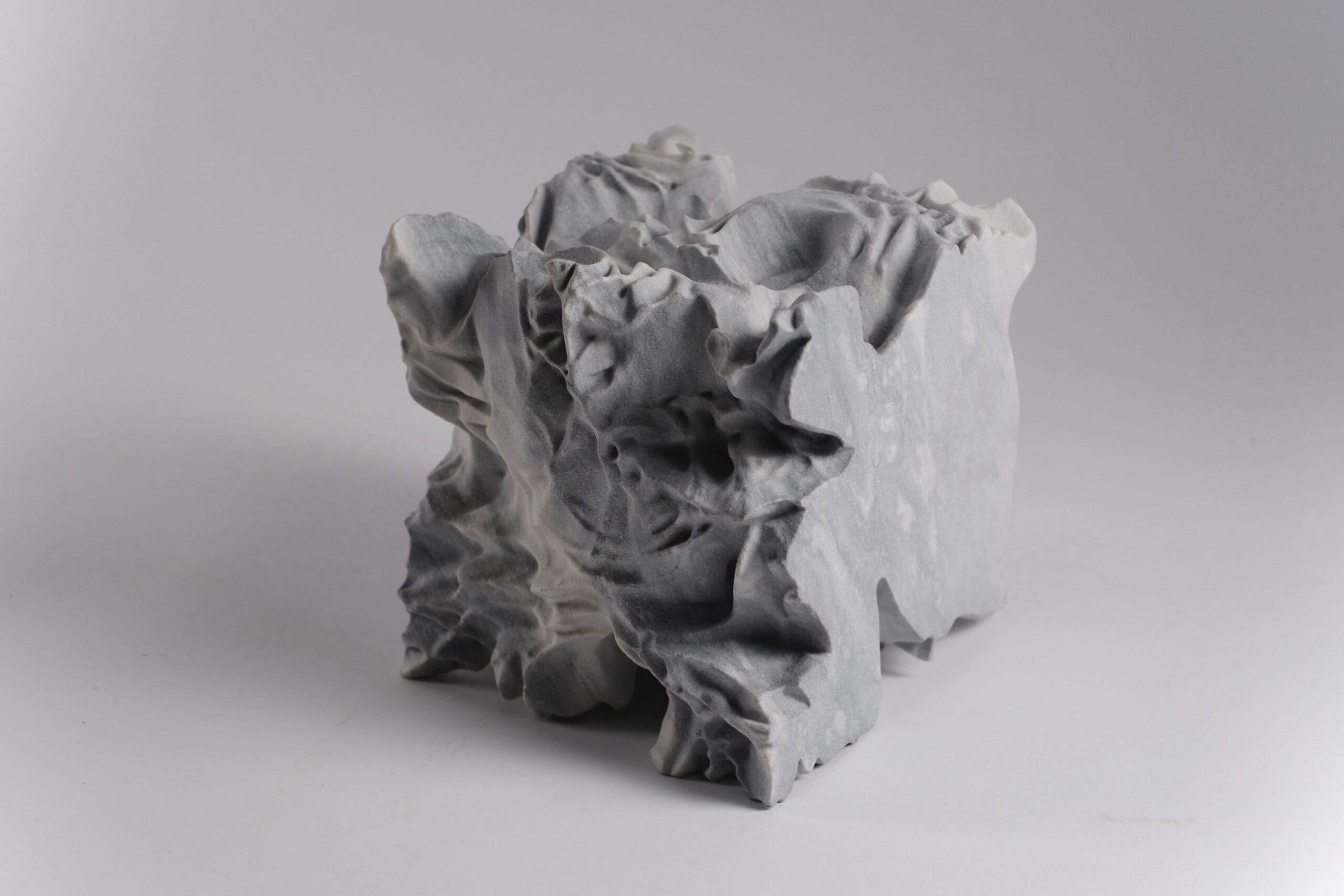 Moth by Richard Perry - Organic form, abstract sculpture, Bardiglio marble, grey For Sale 2