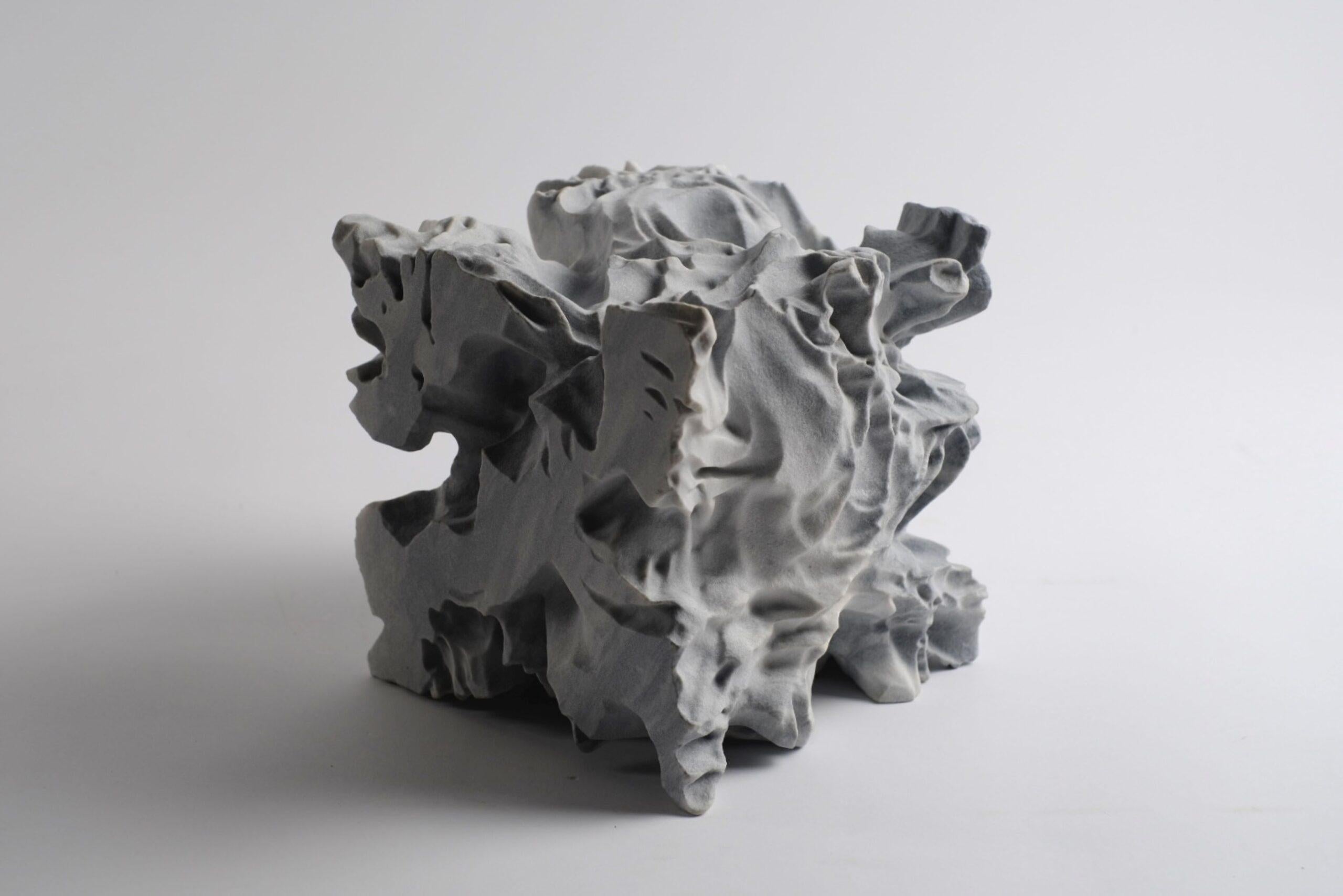 Moth by Richard Perry - Organic form, abstract sculpture, Bardiglio marble, grey For Sale 5