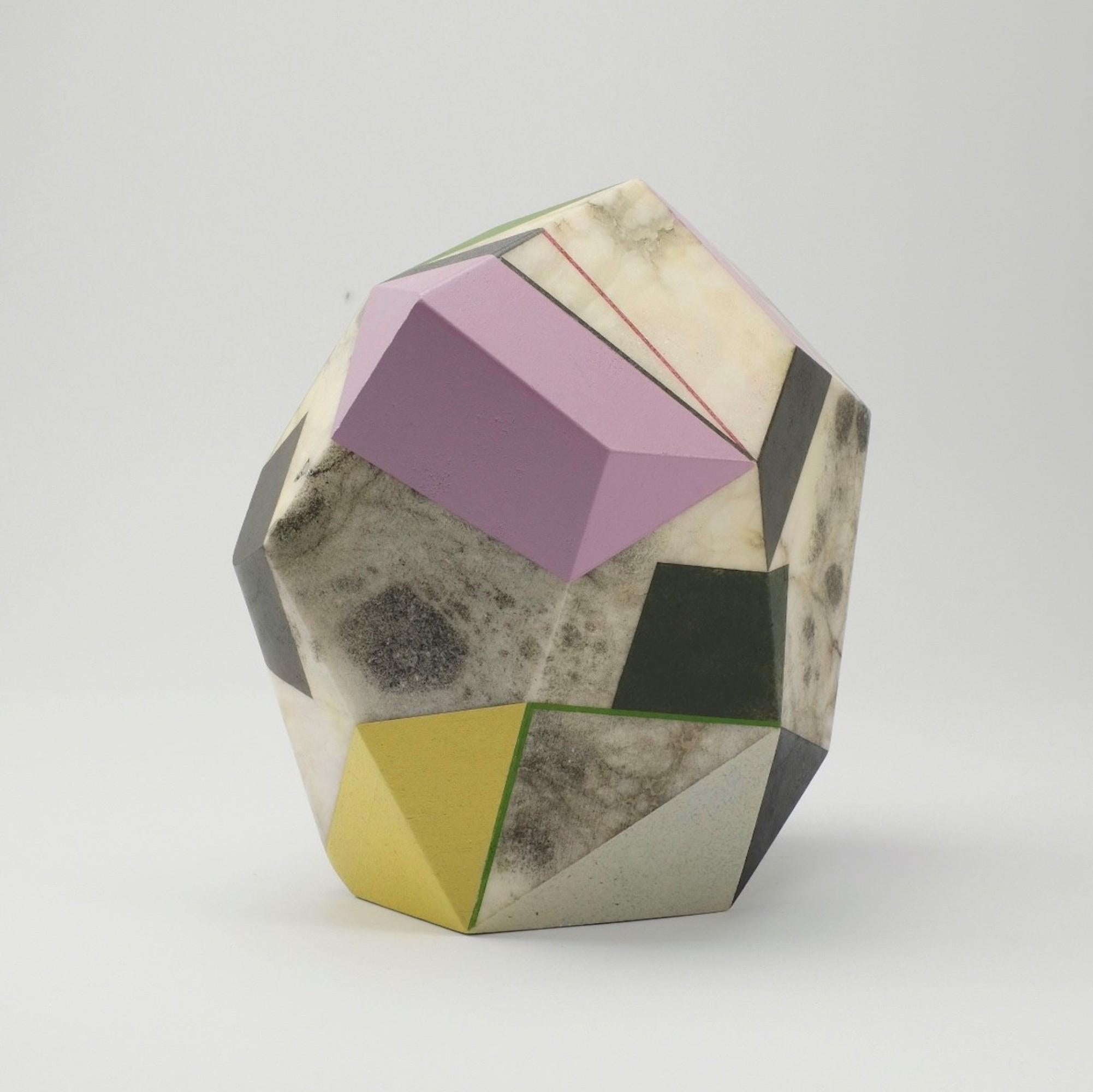 October Moon by Richard Perry - Abstract sculpture, Alabaster, colourful, paint For Sale 2