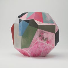 Theia by Richard Perry - Abstract sculpture, Carrara marble, colourful, pink