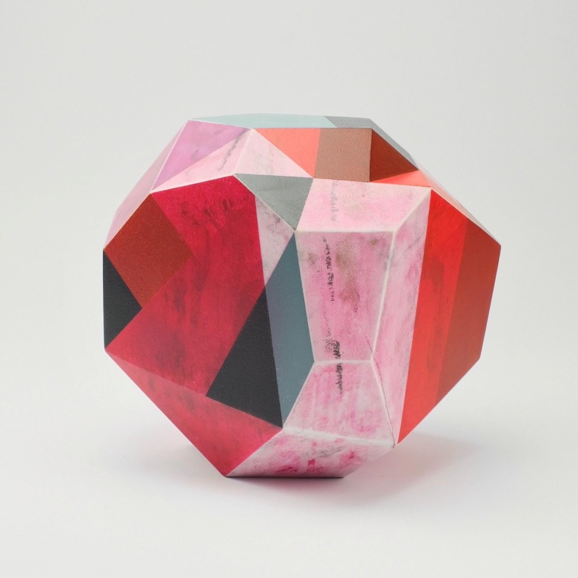 Theia by Richard Perry - Abstract sculpture, Carrara marble, colourful, pink