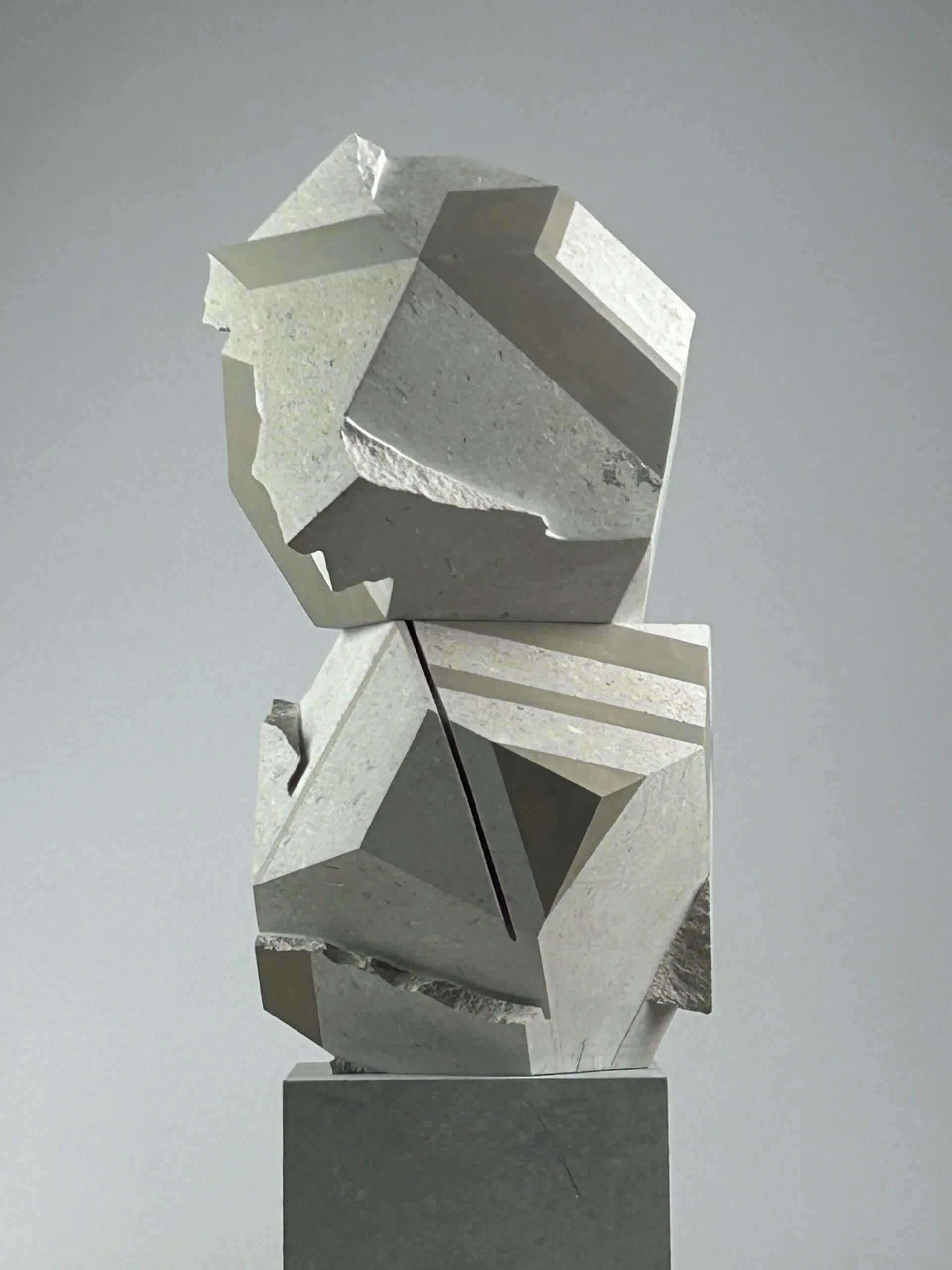 Two Stacks by Richard Perry - abstract geometric stone sculpture, vertical, gray en vente 1