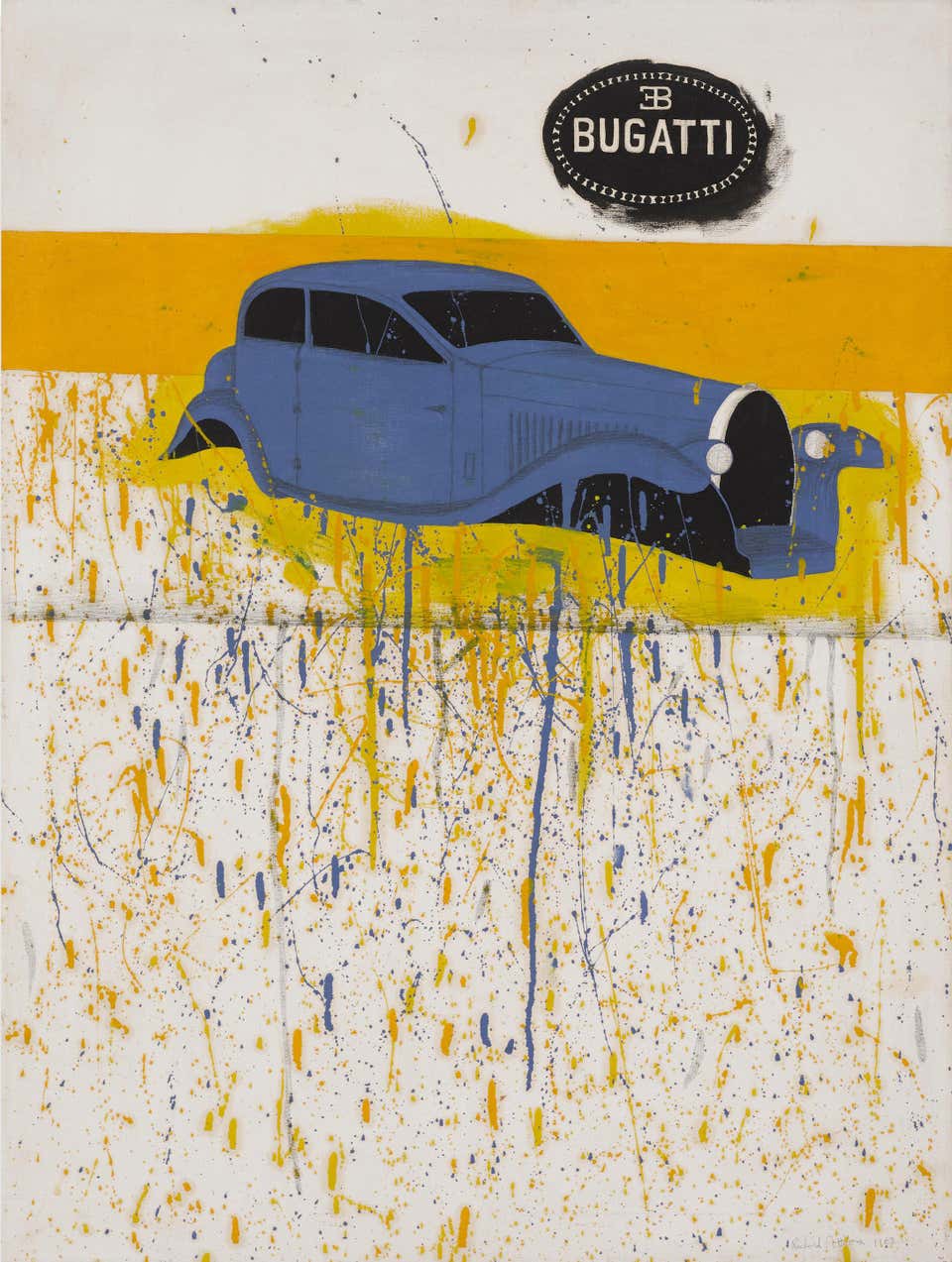 "Bugatti" Richard Pettibone, Yellow Drip Painting, Pop Art, Classic Automobile
