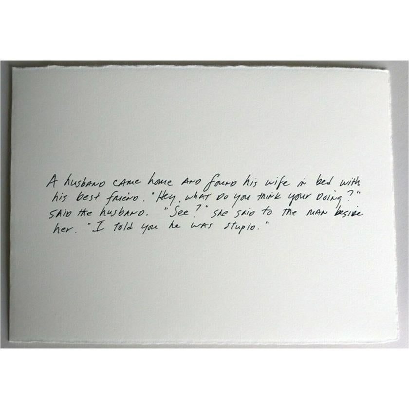 Richard Prince, The Greeting Card Jokes #2 : The Best Friend, 2011

Impression estampillée, sur papier vélin épais, pliée.
Etat neuf, jamais encadré ni exposé. Signé à la main et numéroté par l'artiste, au verso. Collectional (UK).
Tiré à 100