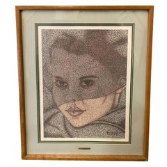 "Bajo el velo" Litografía retrato de mediados de siglo de Robert