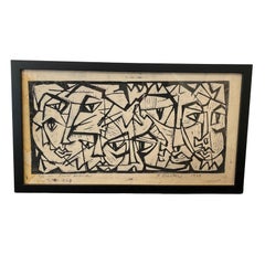 "Peer Group" Post-Modern Black and White Lithograph  by Richard Proctor