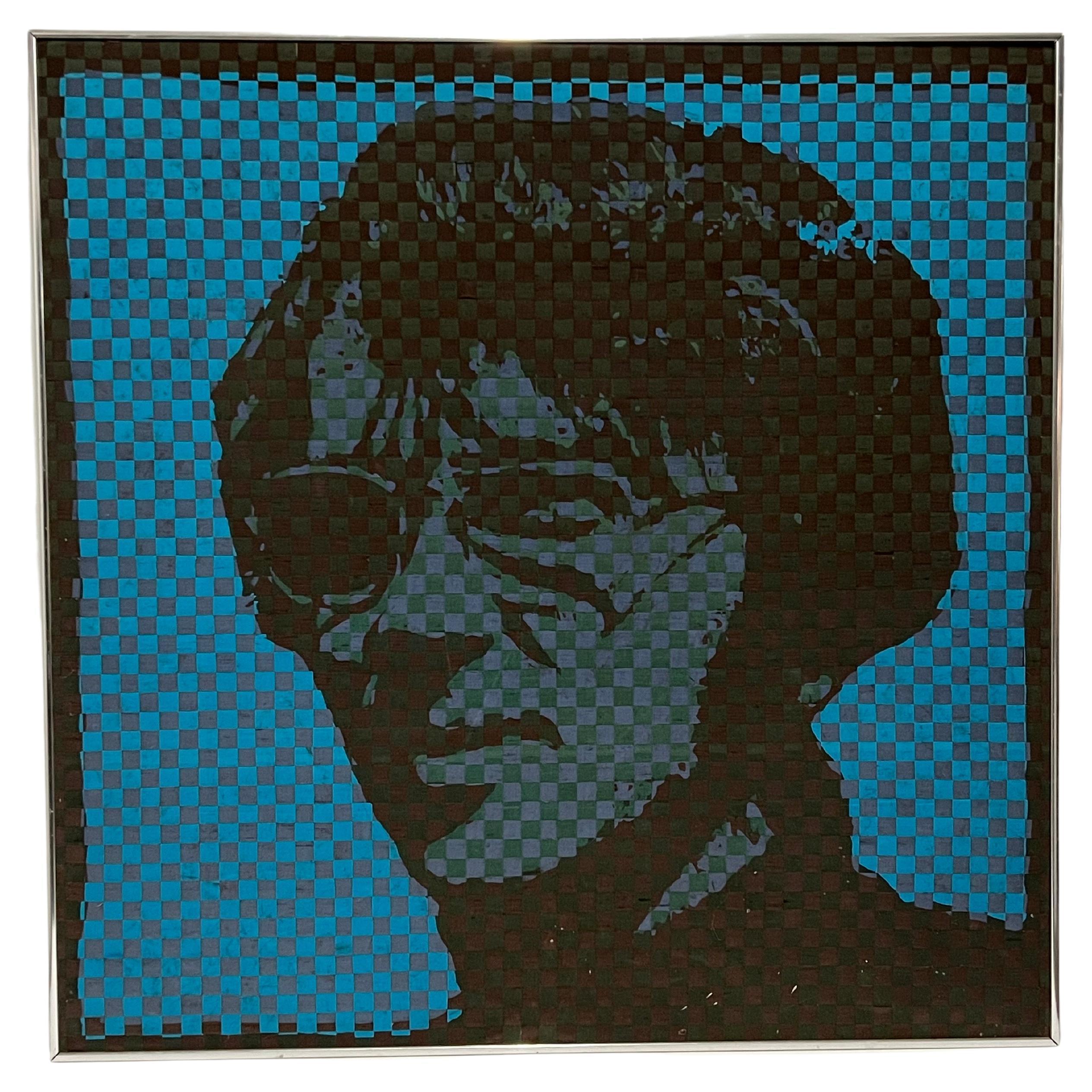 Dieses einzigartige Kunstwerk von Richard Proctor ist Teil einer Serie von 3 Werken (siehe letzte Bilder und andere Angebote). Es handelt sich um ein Self-Portrait, das 3 Mal in verschiedenen Farben wiederholt wird.
 Es wurde durch das Verweben von