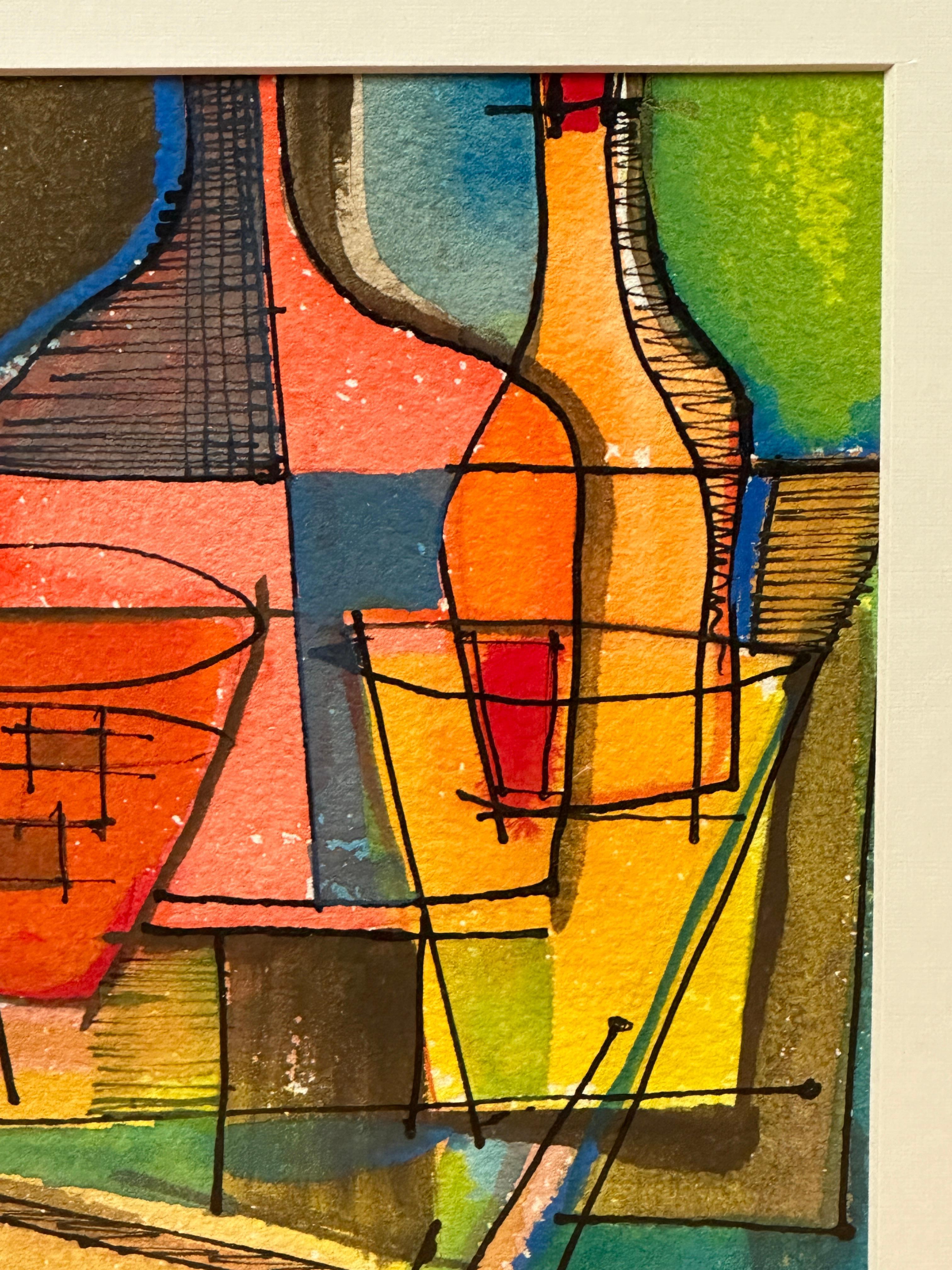 Acuarela cubista de colores y naturaleza muerta de Richard Proctor 3