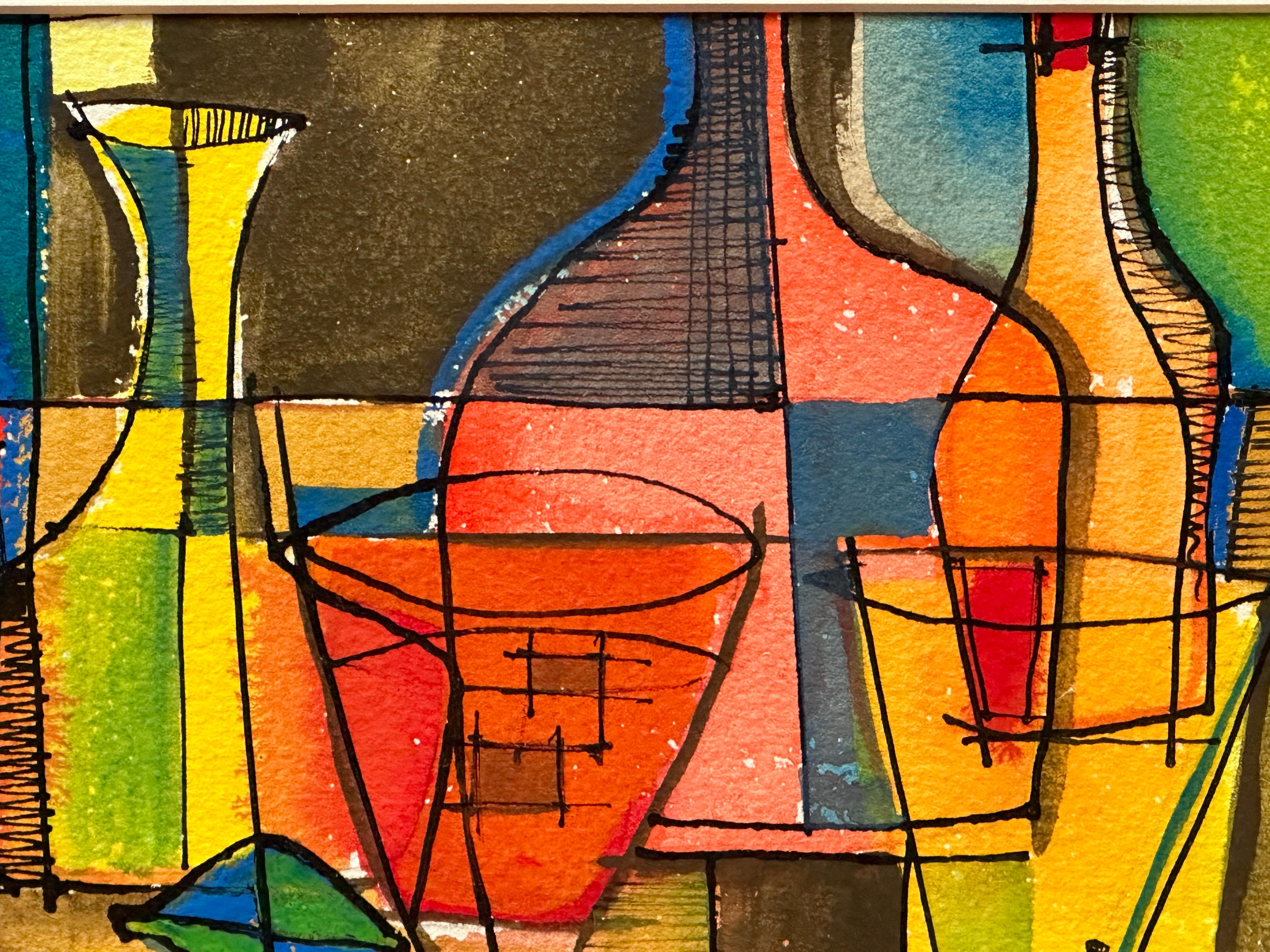 Acuarela cubista de colores y naturaleza muerta de Richard Proctor 4