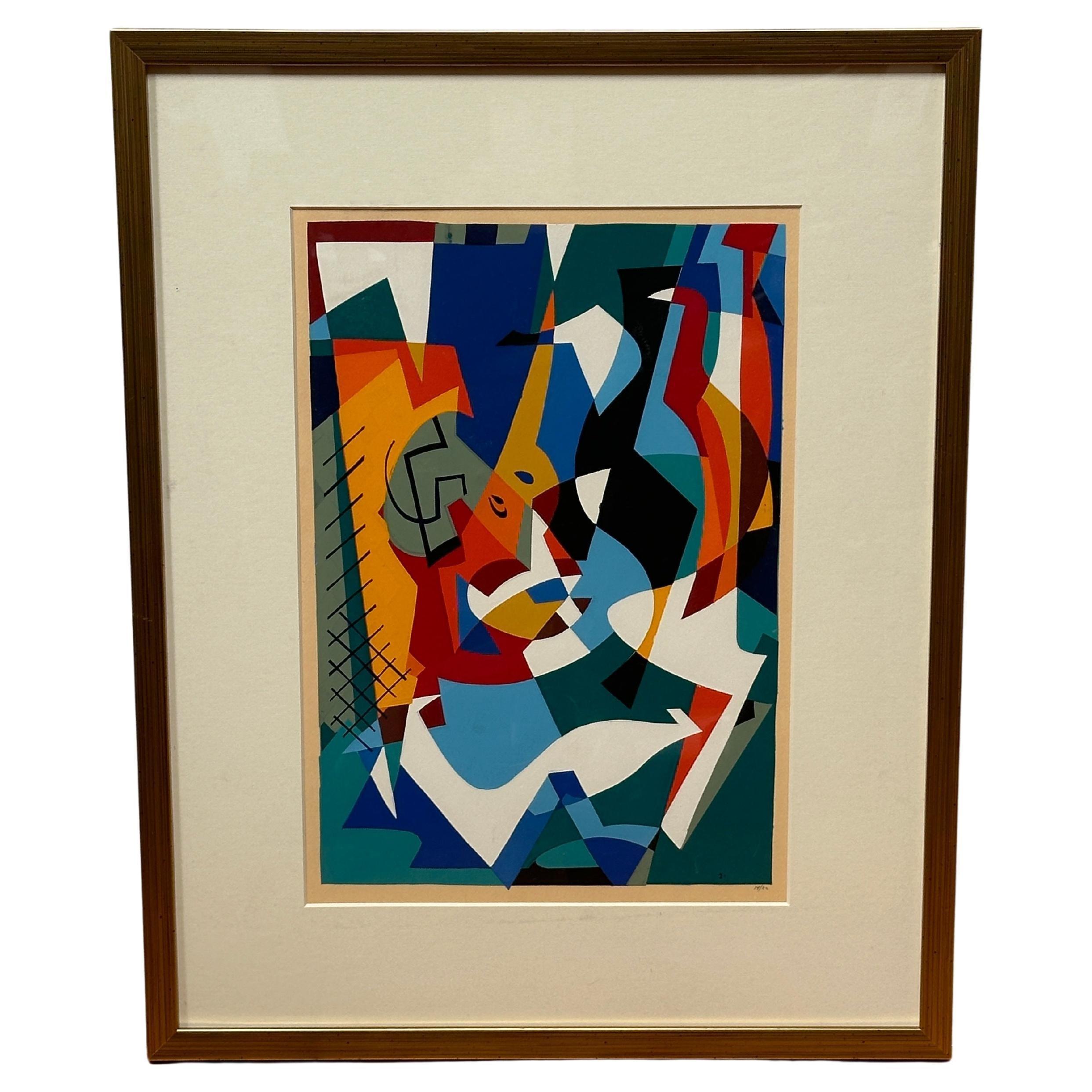 Richard Proctor pays tribute to painters like the cubist Albert Gleizes in this abstract lithograph numbered 14/30. The artist uses the principle of the kaleidoscope. He turns traditionally familiar shapes or forms into an abstract take, creating a