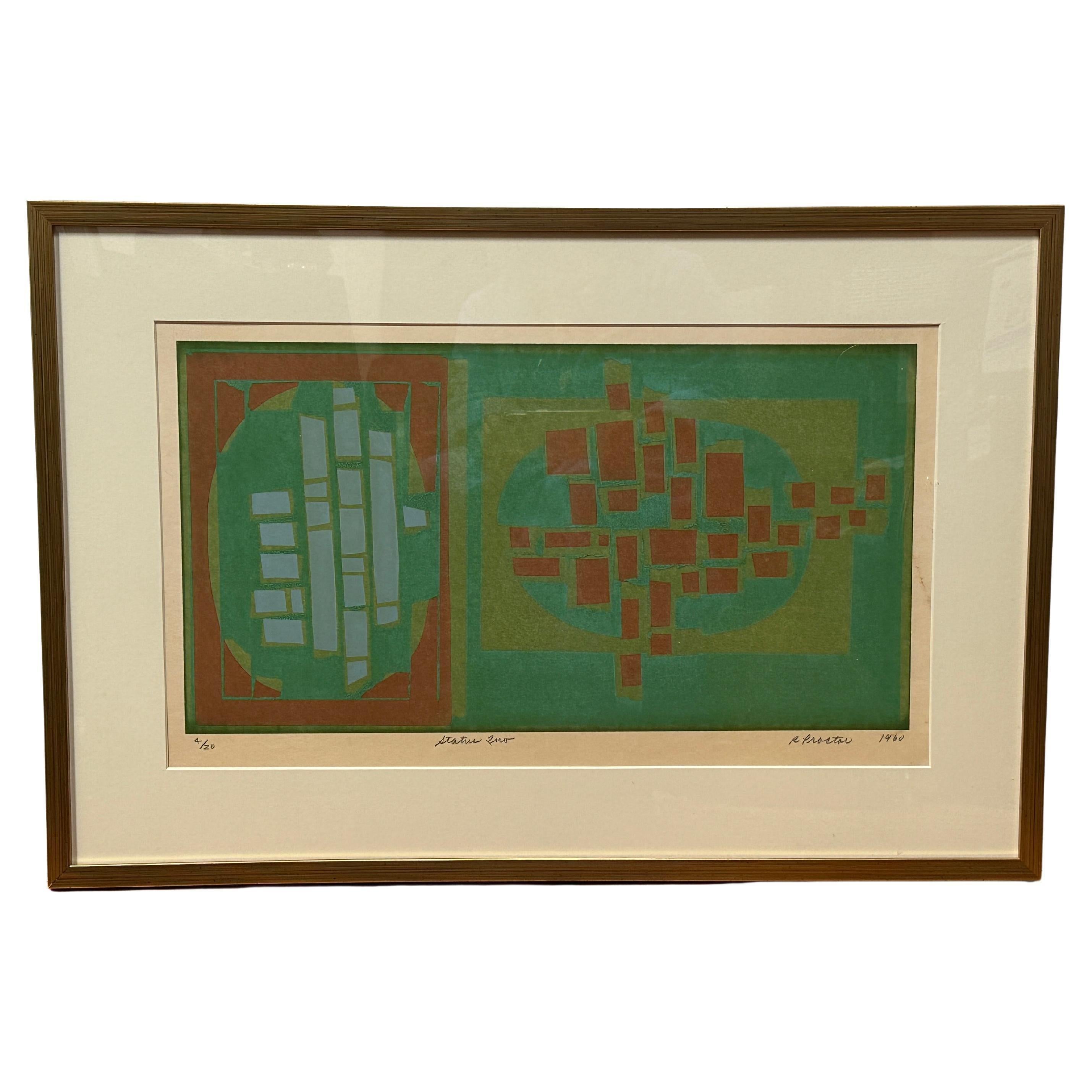 This lithograph, hand-signed by Richard Proctor, is titled "Status Quo" and numbered 4/20. stands as a testament to the artist's brilliance. 

Dominated by a green palette, "Status Quo" captivates with its intricate design. Proctor employs a