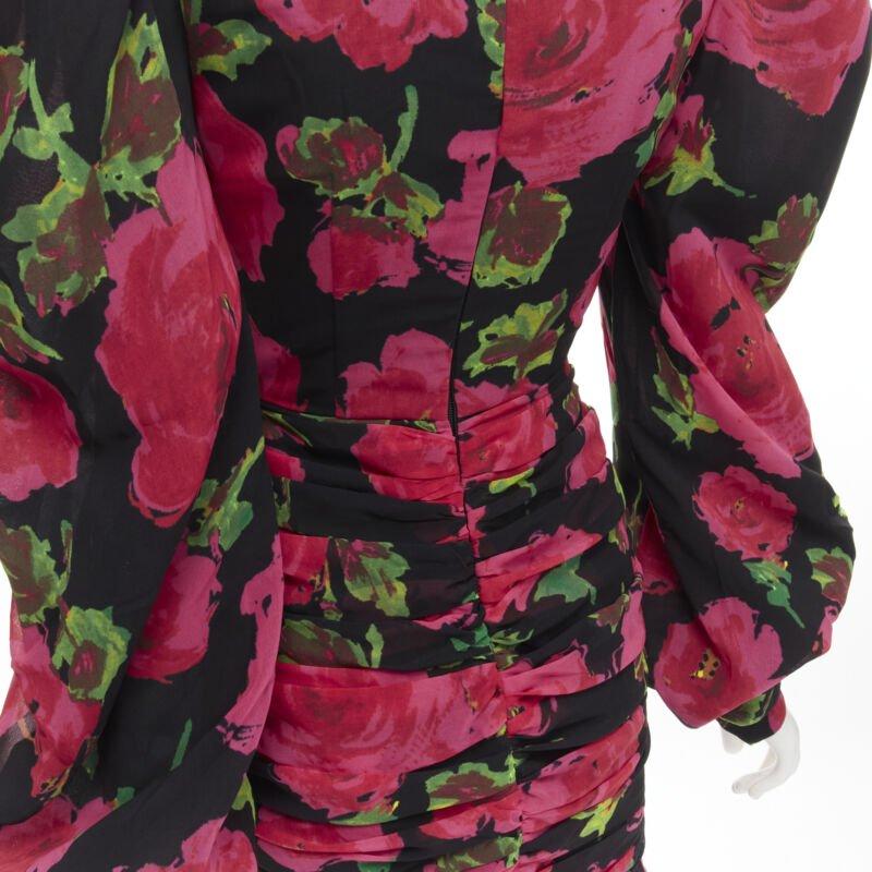 RICHARD QUINN 2020 black red rose print wrap skirt puff sleeve 80's dress UK8 XS 3