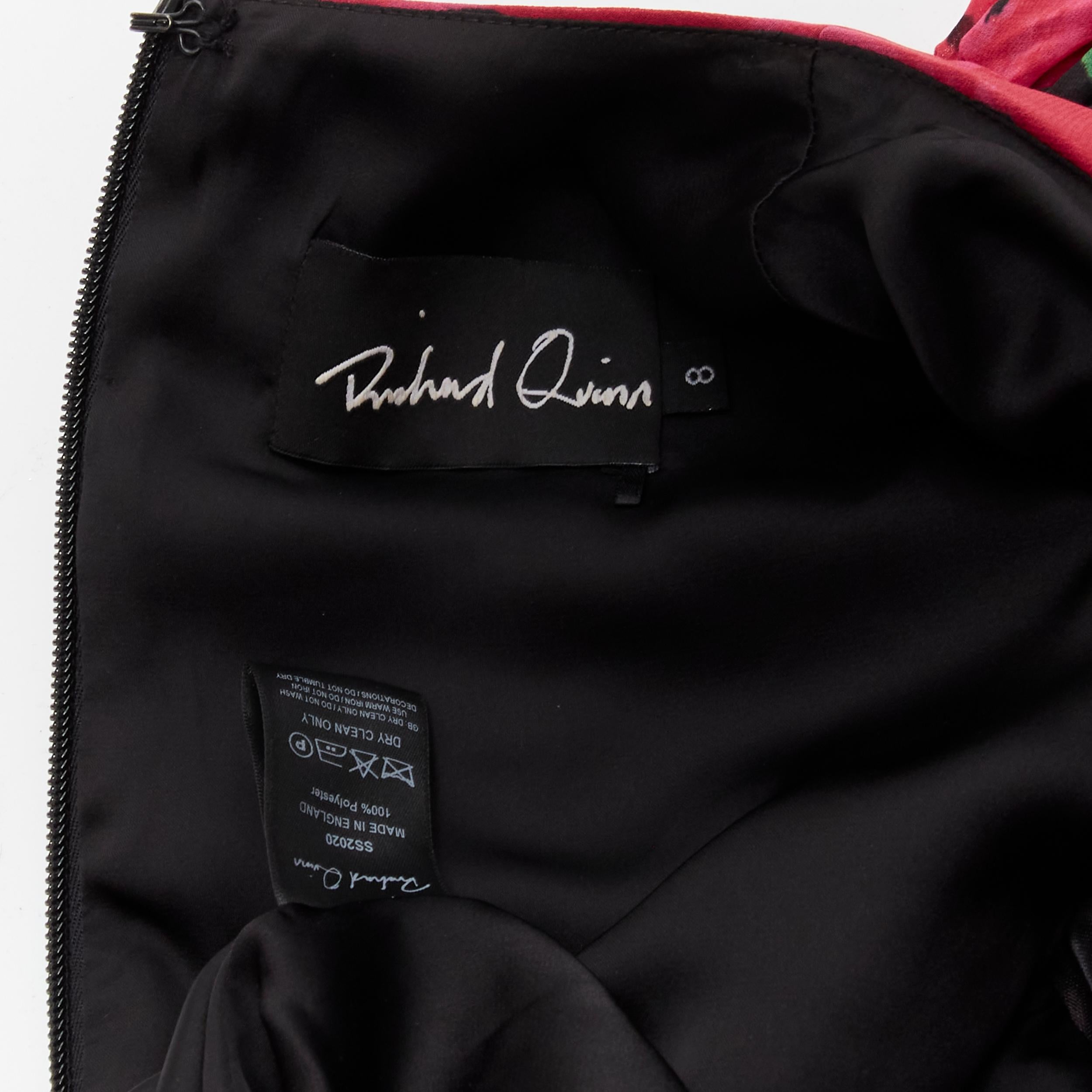 RICHARD QUINN 2020 black red rose print wrap skirt puff sleeve 80's dress UK8 XS For Sale 5