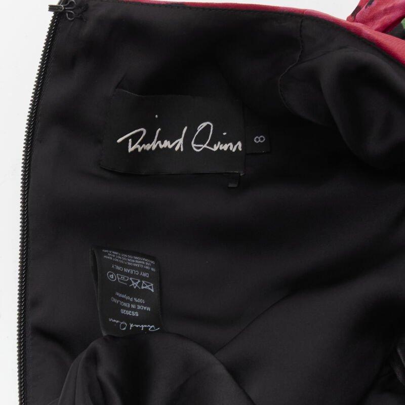 RICHARD QUINN 2020 black red rose print wrap skirt puff sleeve 80's dress UK8 XS 4