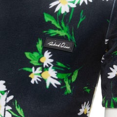 RICHARD QUINN top de terciopelo de manga corta con estampado floral de margaritas negro blanco verde S