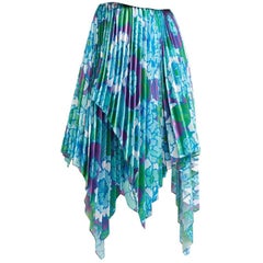 Richard Quinn Runway Blue & Purple Floral Pleated Skirt - Size US 6