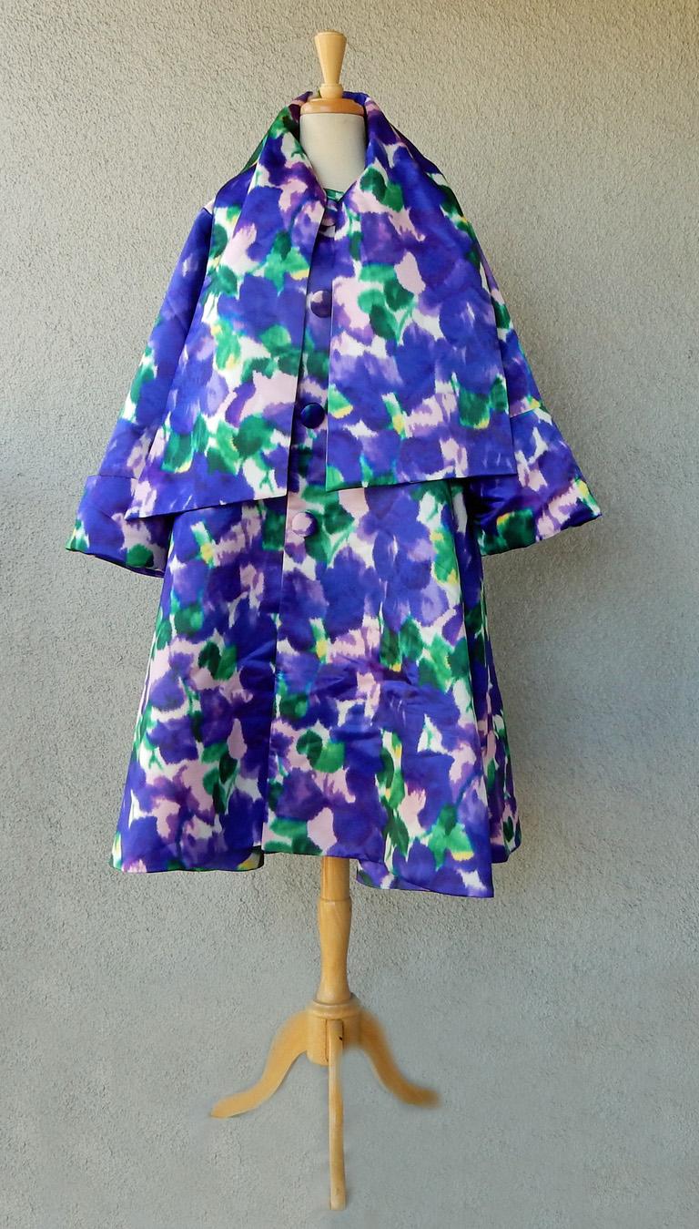 Purple Richard Quinn Runway Duchess Satin & Silk Coat Dress Ensemble For Sale