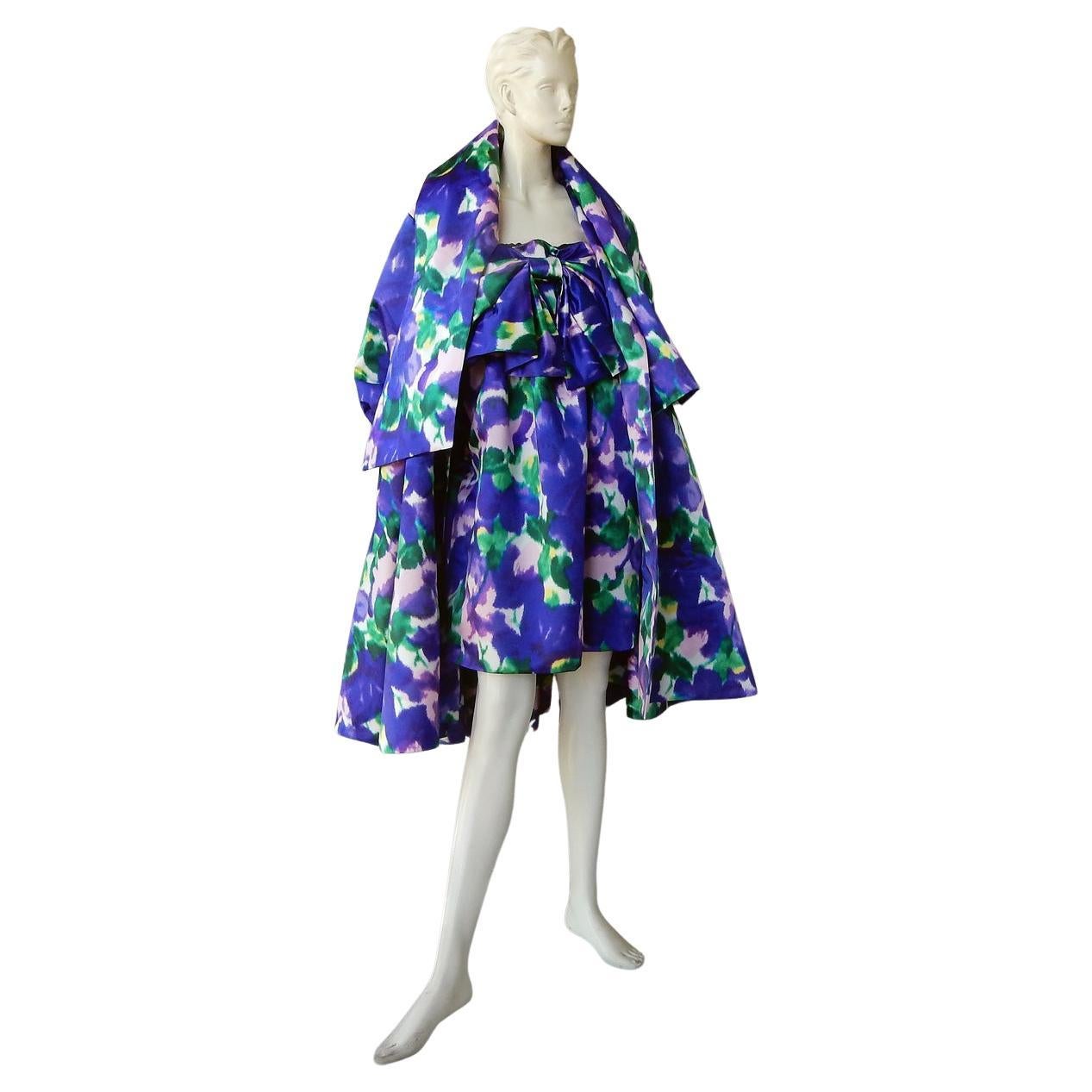 Richard Quinn Runway Duchess Satin & Silk Coat Dress Ensemble For Sale