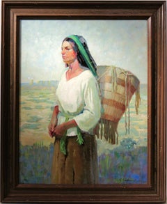 Retro Native American Woman with Basket