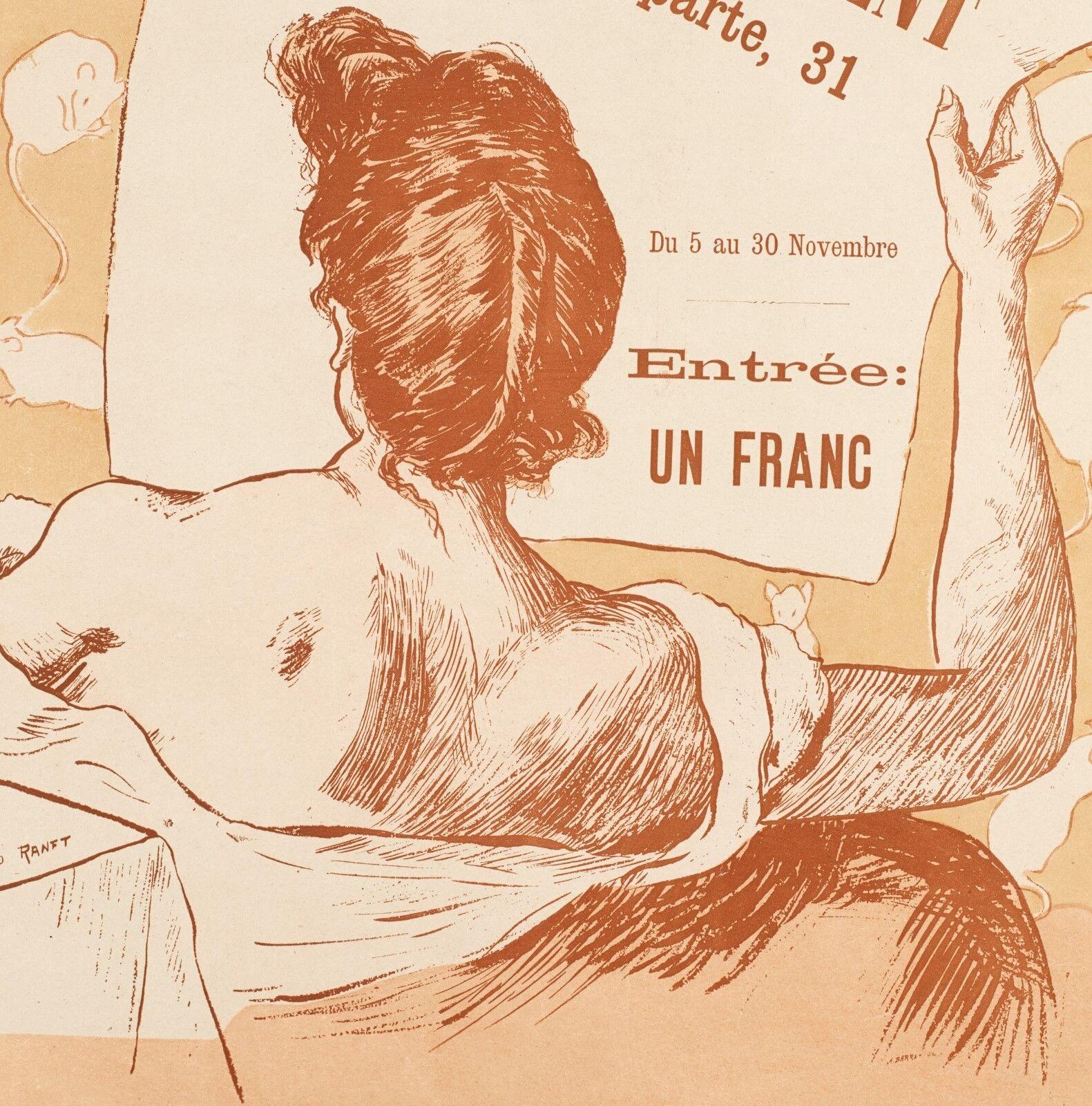 Original Vintage Poster-Richard Ranft-Salon des Cent-The Feather-Mouse, 1894

Poster for the 6th edition of the Salon des Cent in November 1894.

A woman lying on a sofa is reading La Plume newspaper. The interior is decorated with wallpaper with a