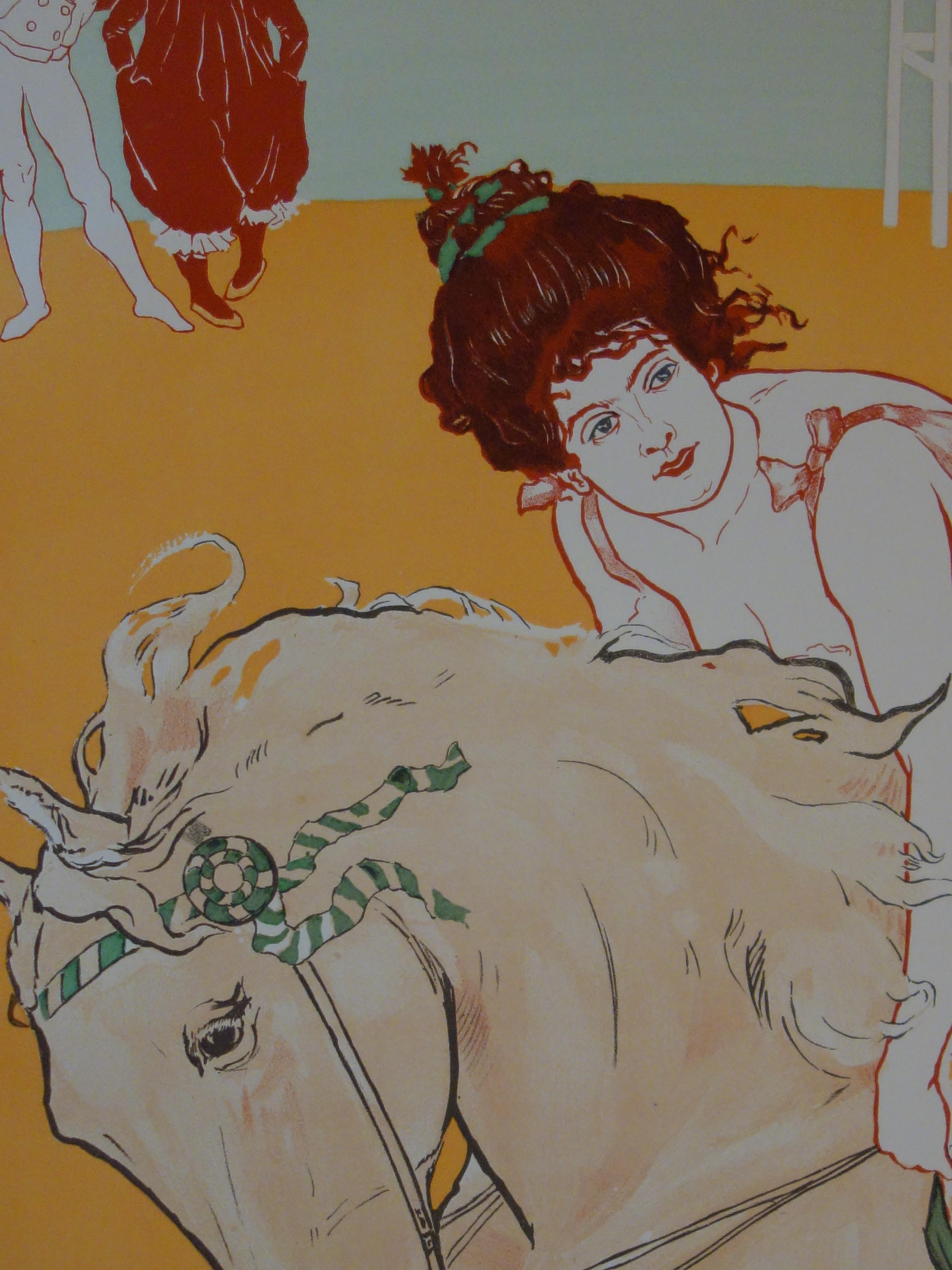 Art Nouveau : Circo: Cavalliera - Litografia originale 1898 in vendita 1