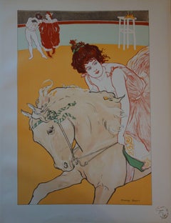 Antique Art Nouveau : Circus : Horsewoman - Original lithograph 1898
