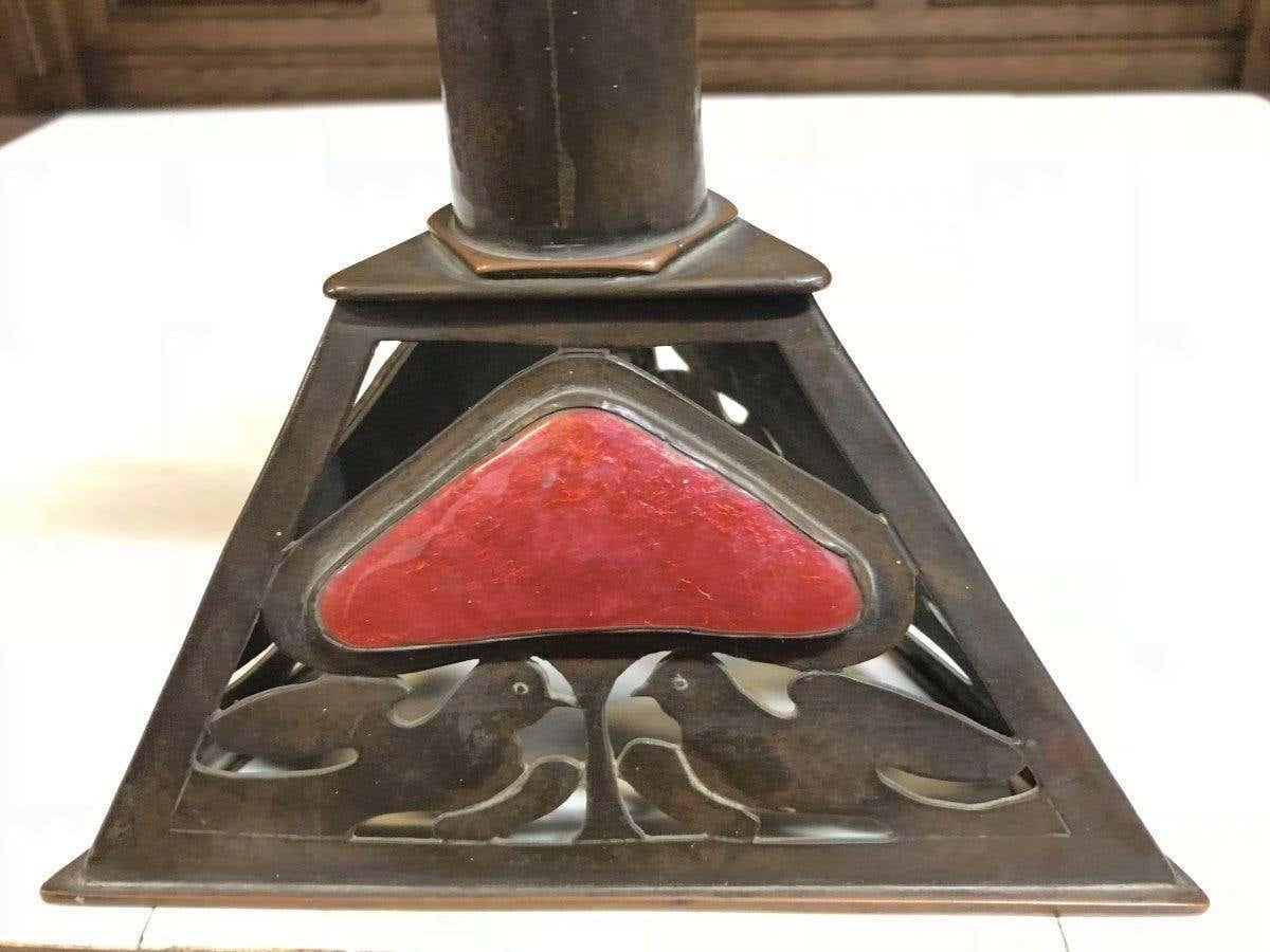 Richard Rathbone, Attr to C F A Voysey Arts & Crafts Copper & Enamel Candlestick For Sale 2