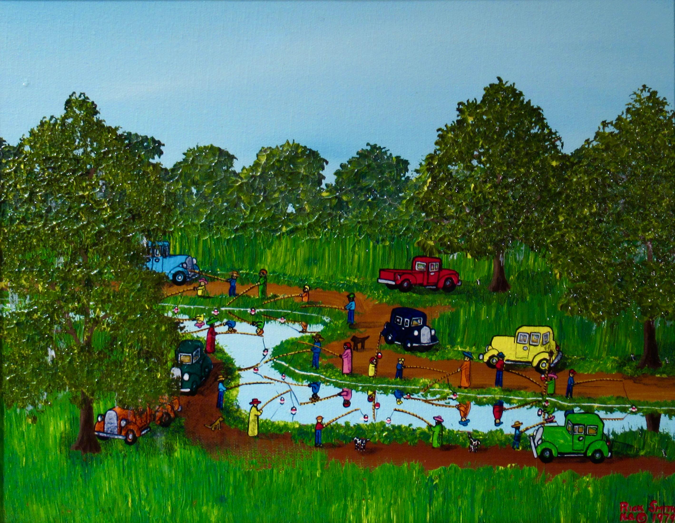 Fishing - Folk Art Mixed Media Art by Richard (Rick) Lisle Smith