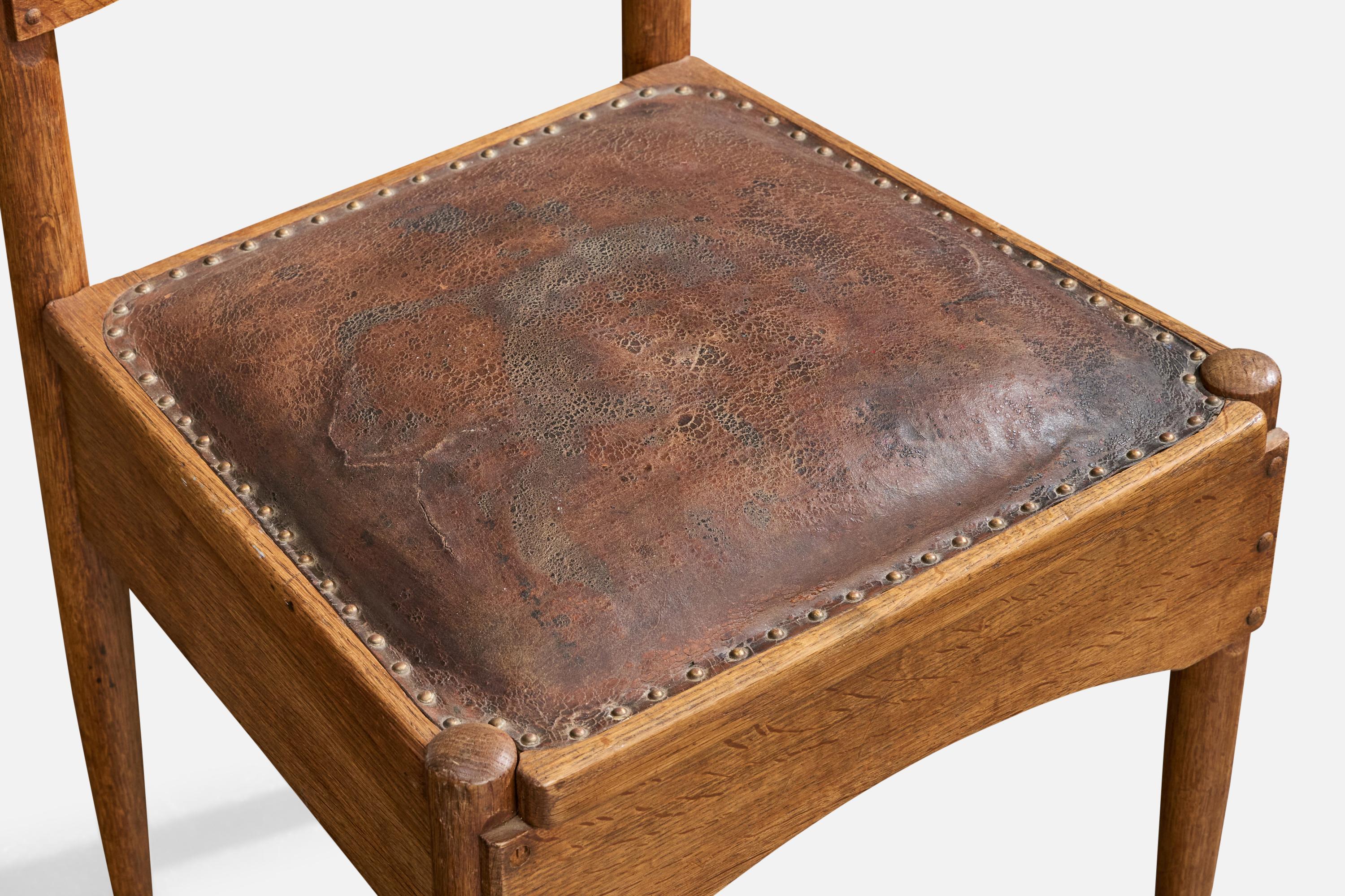 Richard Riemerschmid, Silla auxiliar, roble, cuero, Alemania, 1905 en venta 2