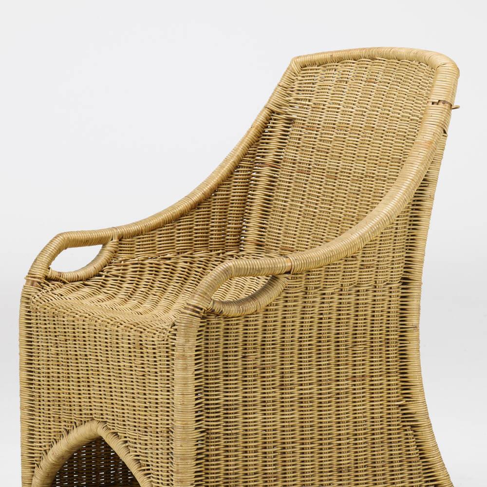 Richard Riemerschmid
Armchair and stool
Theodor Reimann
Germany, c. 1905
Wicker, Pine
chair: 32¾ h × 22 w × 20 d in (83 × 56 × 51 cm)
stool: 18 h × 16 w × 16 d in (46 × 41 × 41 cm)