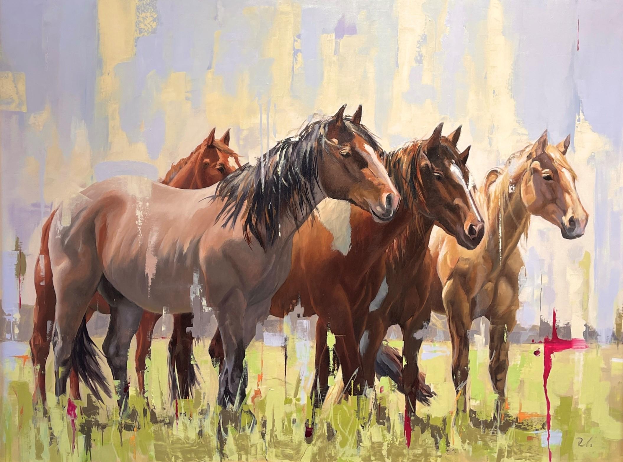 "Sentinelles" - Portrait de cheval réaliste contemporain original, peinture à l'huile