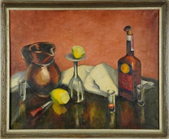  Antique American Large Modernist Exhibited Cocktail Still Life Oil Painting