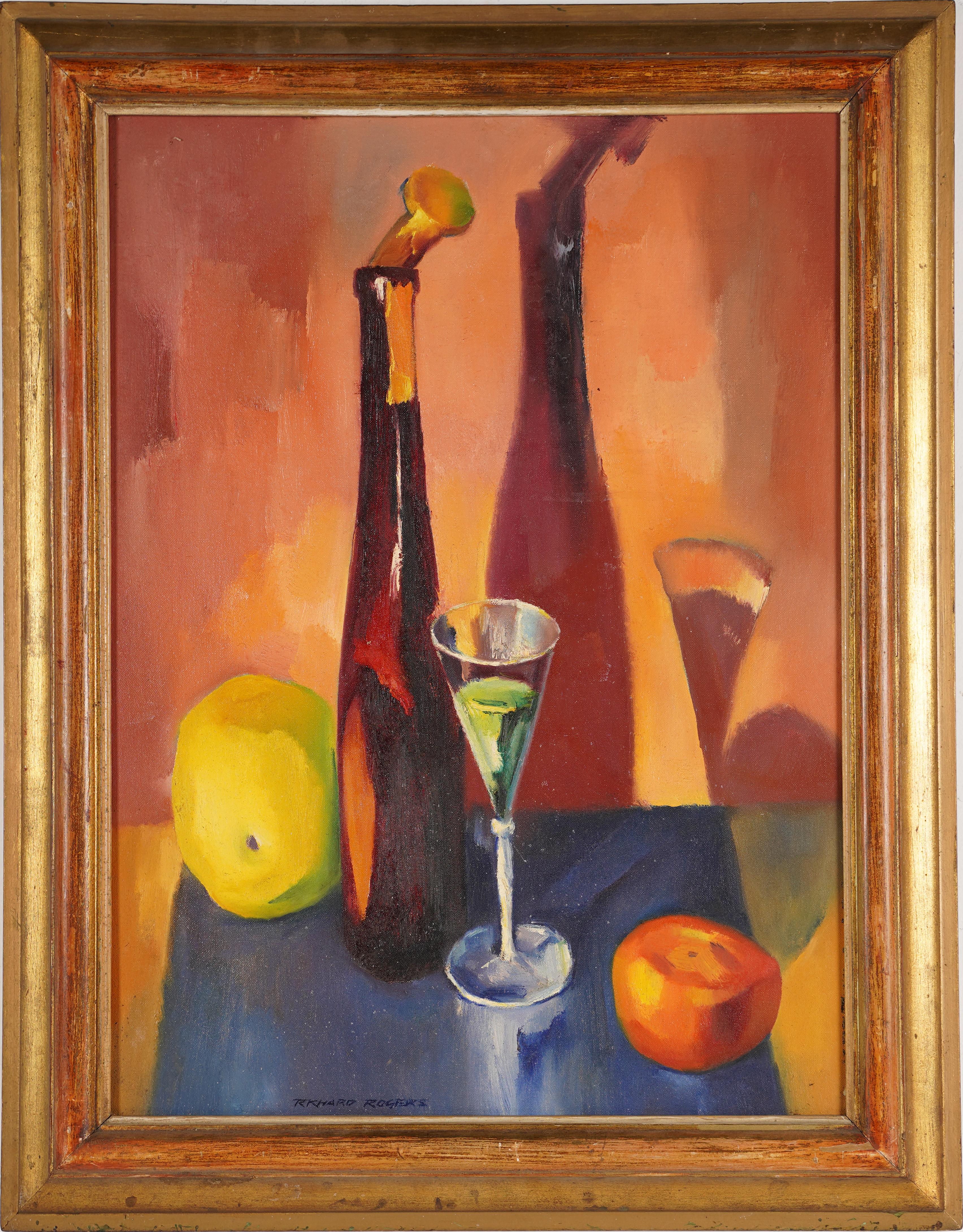 Antique American Modernist Signed Fauvist Kitchen Still Life Wine Oil Painting