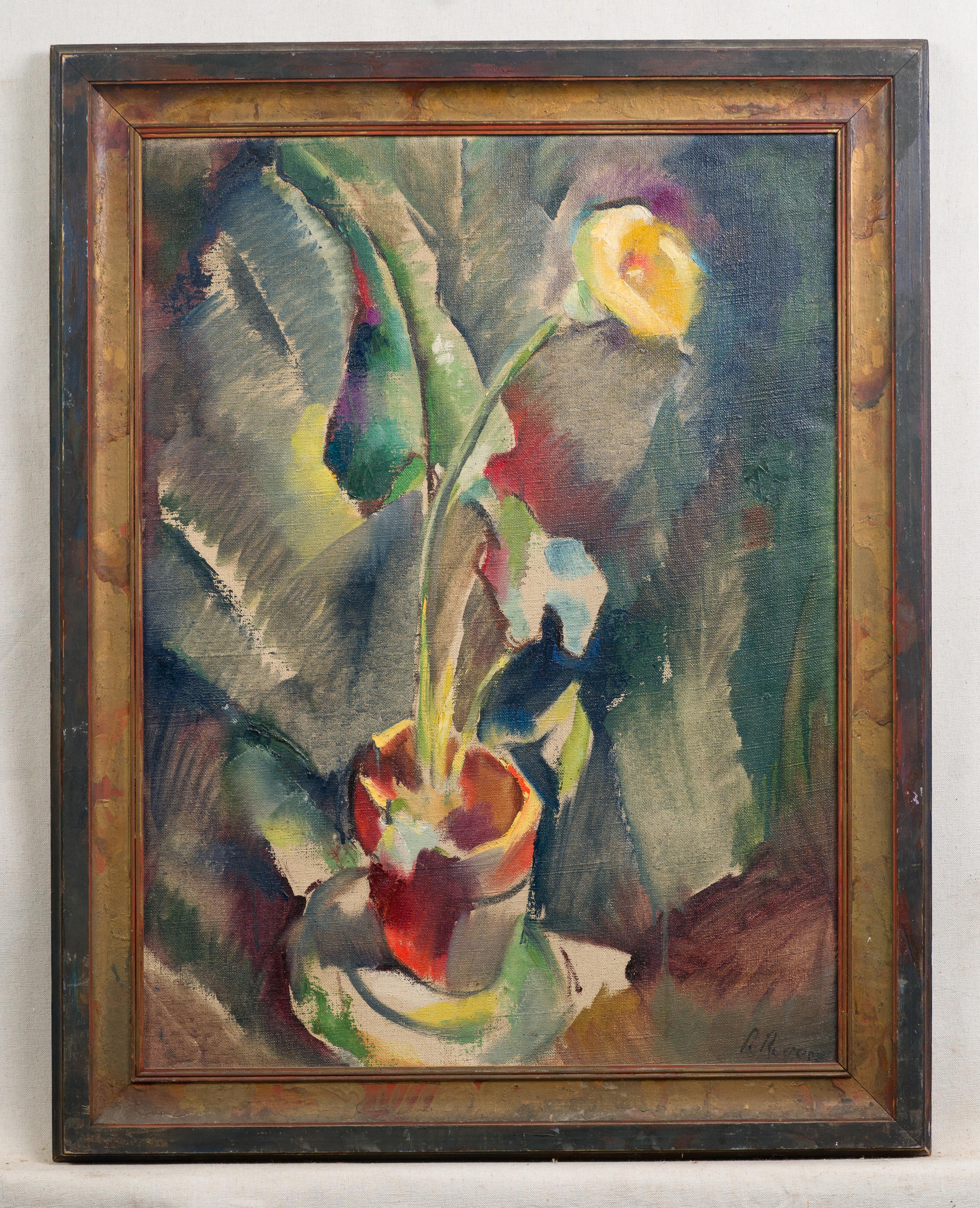 Antique American modernist still life oil painting.  Oil on canvas.  Framed.  Signed. 
